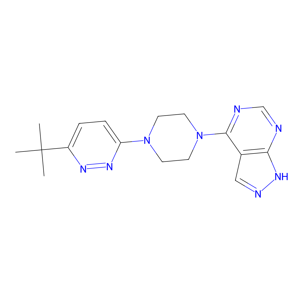 3-tert-butyl-6-(4-{1H-pyrazolo[3,4-d]pyrimidin-4-yl}piperazin-1-yl)pyridazine molecular structure, CAS 2380168-05-6
