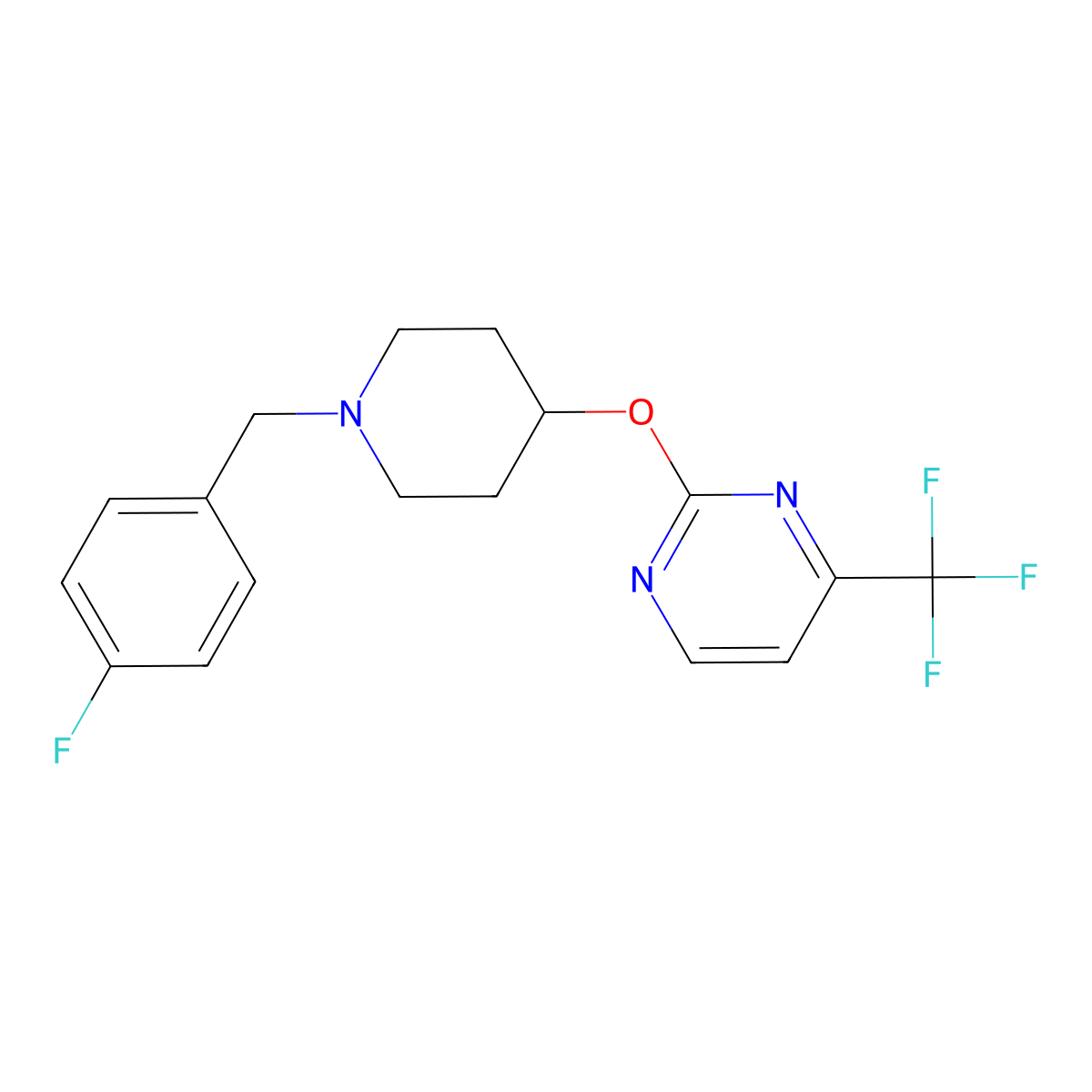 2-({1-[(4-Fluorophenyl)methyl]piperidin-4-yl}oxy)-4-(trifluoromethyl)pyrimidine molecular structure, CAS 2380168-07-8