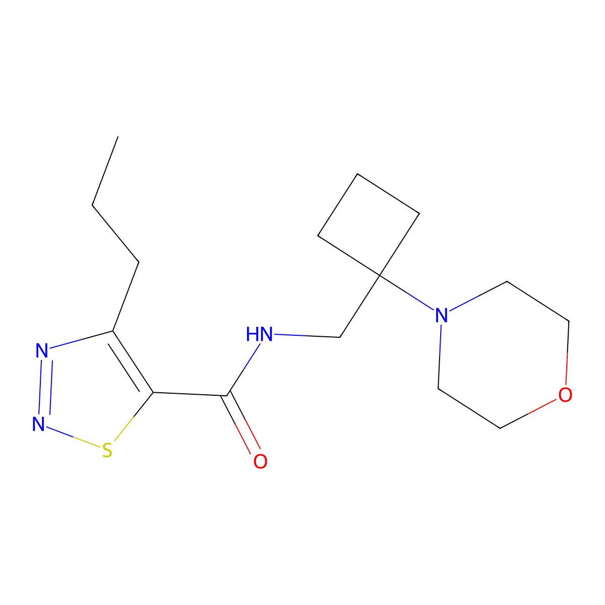 N-{[1-(morpholin-4-yl)cyclobutyl]methyl}-4-propyl-1,2,3-thiadiazole-5-carboxamide molecular structure, CAS 2380168-08-9