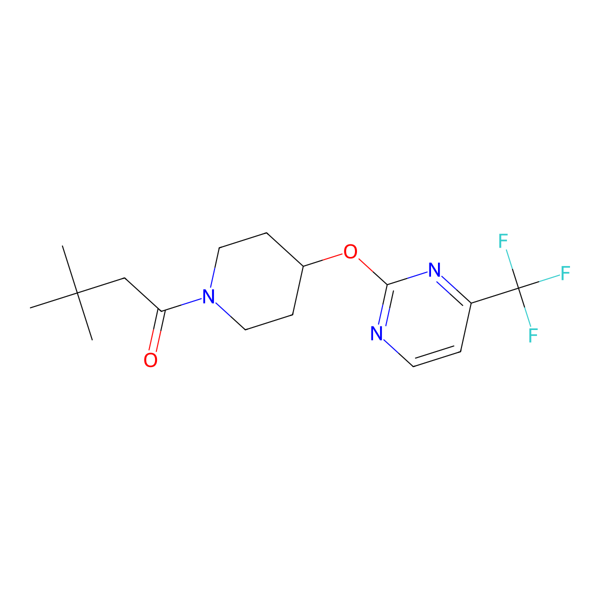 3,3-Dimethyl-1-(4-{[4-(trifluoromethyl)pyrimidin-2-yl]oxy}piperidin-1-yl)butan-1-one molecular structure, CAS 2380168-13-6