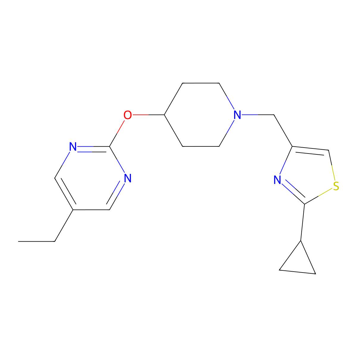2-({1-[(2-Cyclopropyl-1,3-thiazol-4-yl)methyl]piperidin-4-yl}oxy)-5-ethylpyrimidine molecular structure, CAS 2380168-14-7