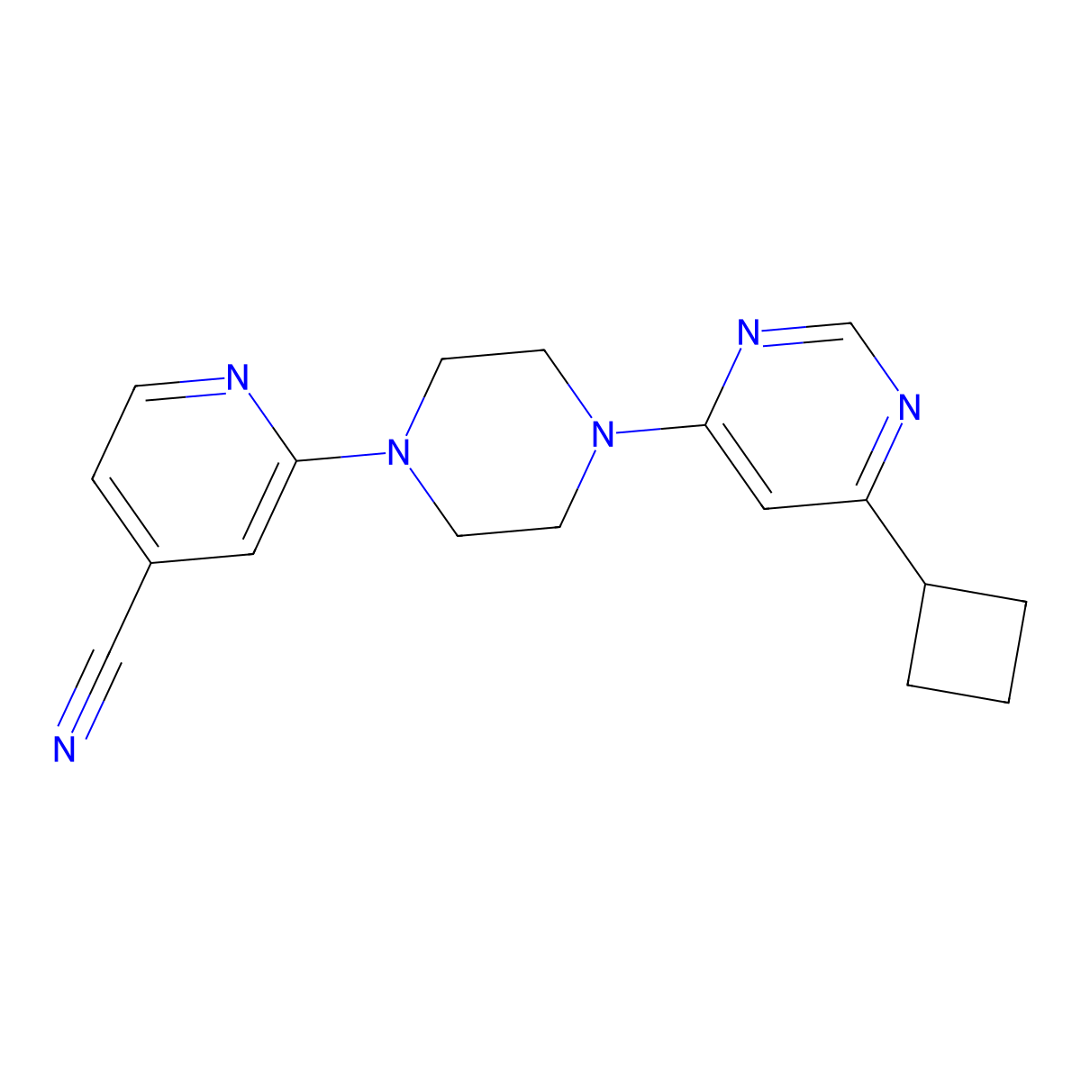 2-[4-(6-Cyclobutylpyrimidin-4-yl)piperazin-1-yl]pyridine-4-carbonitrile molecular structure, CAS 2380168-18-1