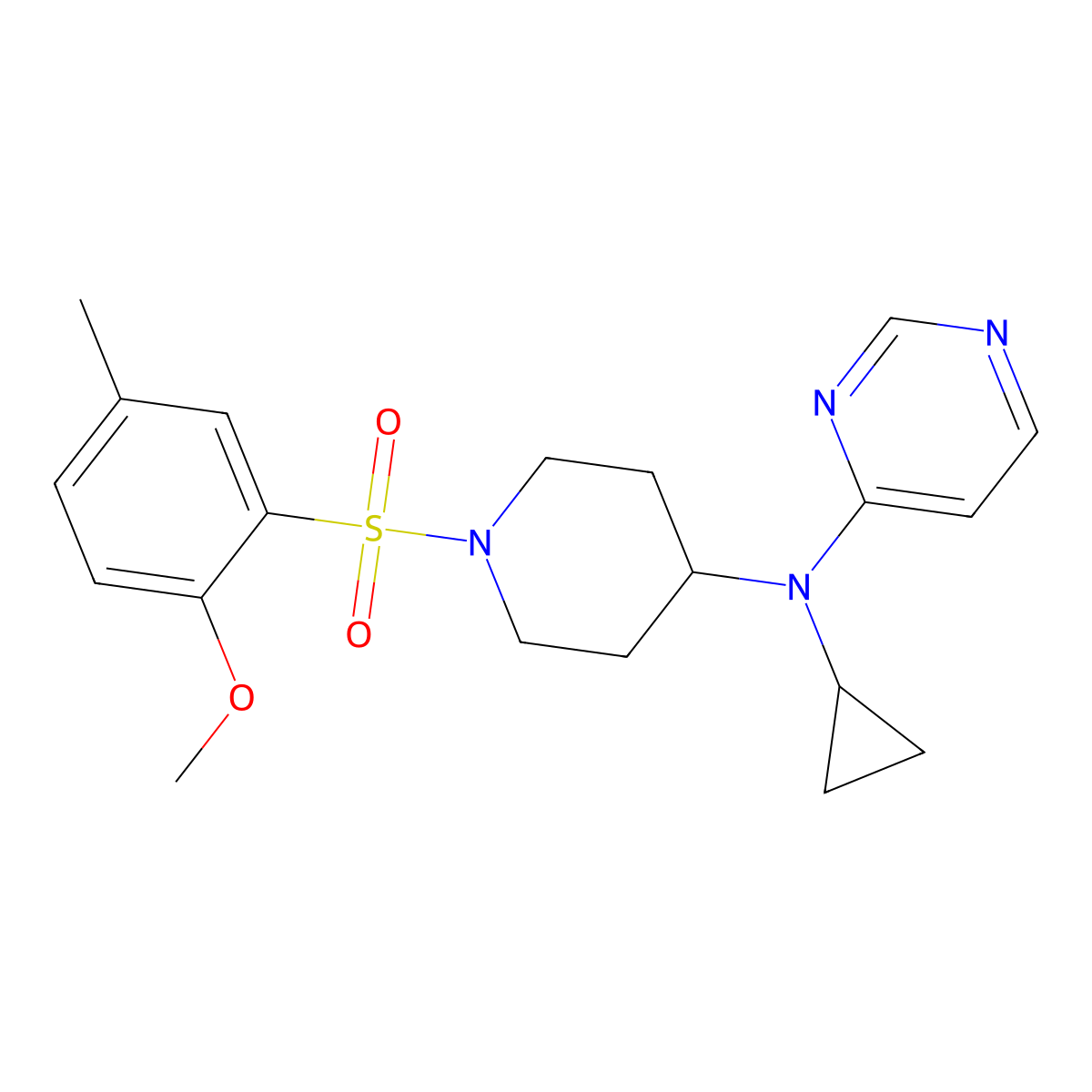 N-cyclopropyl-N-[1-(2-methoxy-5-methylbenzenesulfonyl)piperidin-4-yl]pyrimidin-4-amine molecular structure, CAS 2380168-19-2