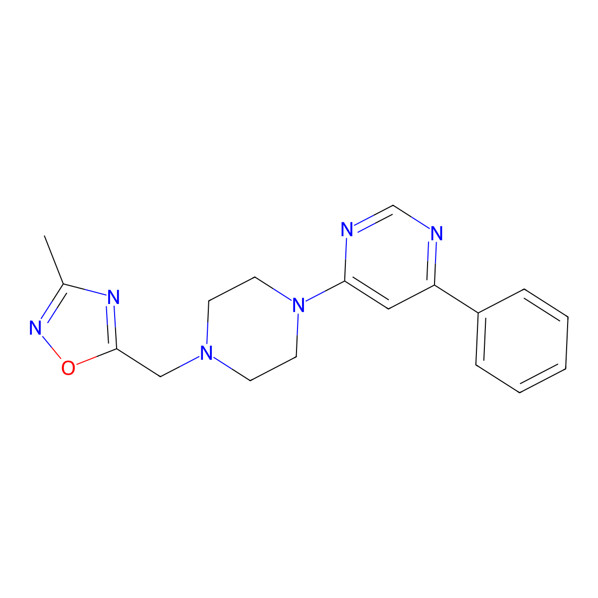 4-{4-[(3-Methyl-1,2,4-oxadiazol-5-yl)methyl]piperazin-1-yl}-6-phenylpyrimidine molecular structure, CAS 2380168-26-1