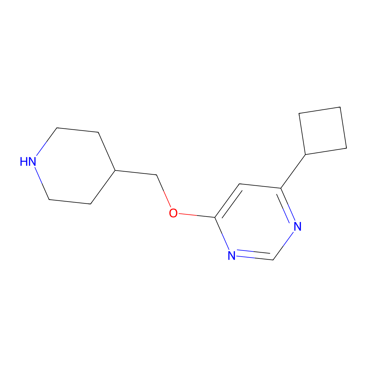 4-Cyclobutyl-6-[(piperidin-4-yl)methoxy]pyrimidine molecular structure, CAS 2380168-29-4