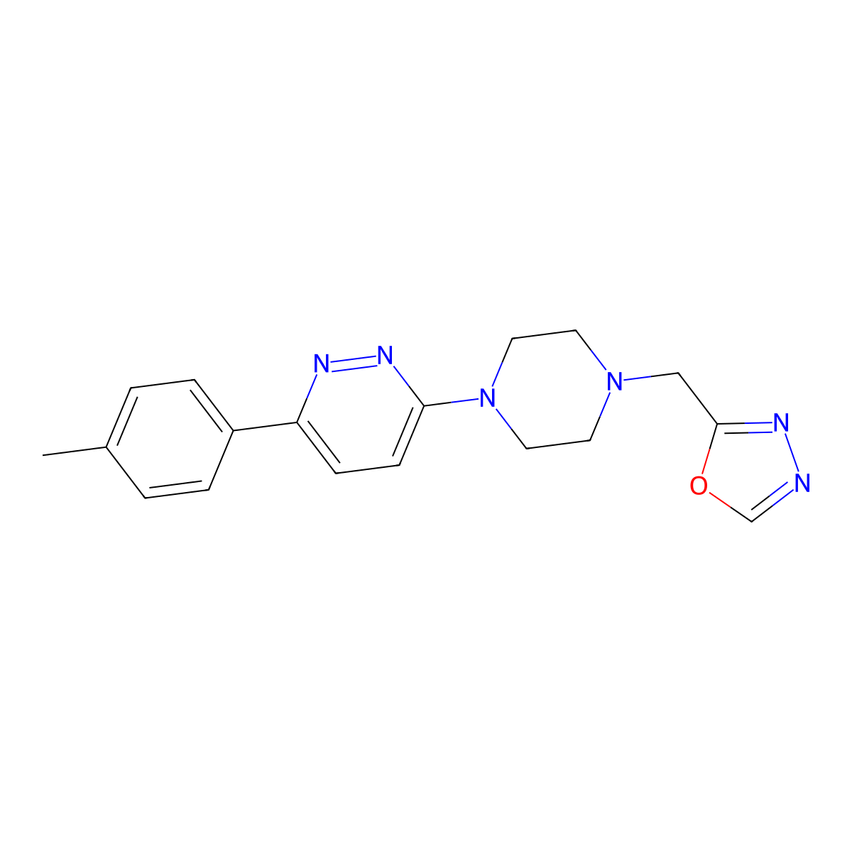 3-(4-Methylphenyl)-6-{4-[(1,3,4-oxadiazol-2-yl)methyl]piperazin-1-yl}pyridazine molecular structure, CAS 2380168-32-9
