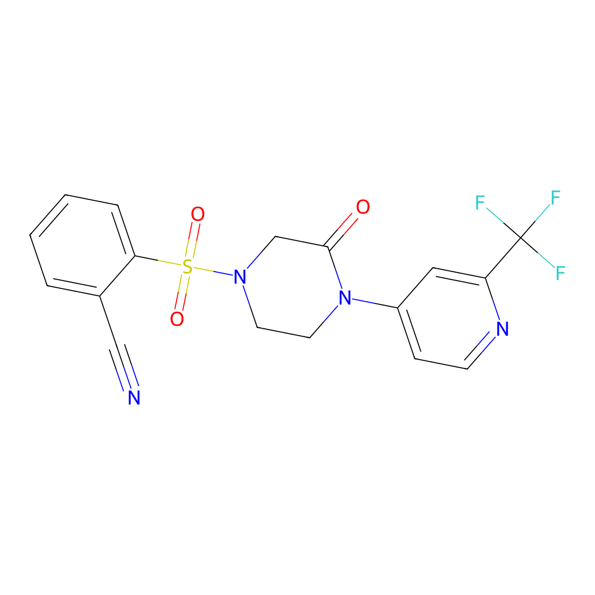 2-({3-Oxo-4-[2-(trifluoromethyl)pyridin-4-yl]piperazin-1-yl}sulfonyl)benzonitrile molecular structure, CAS 2380168-35-2