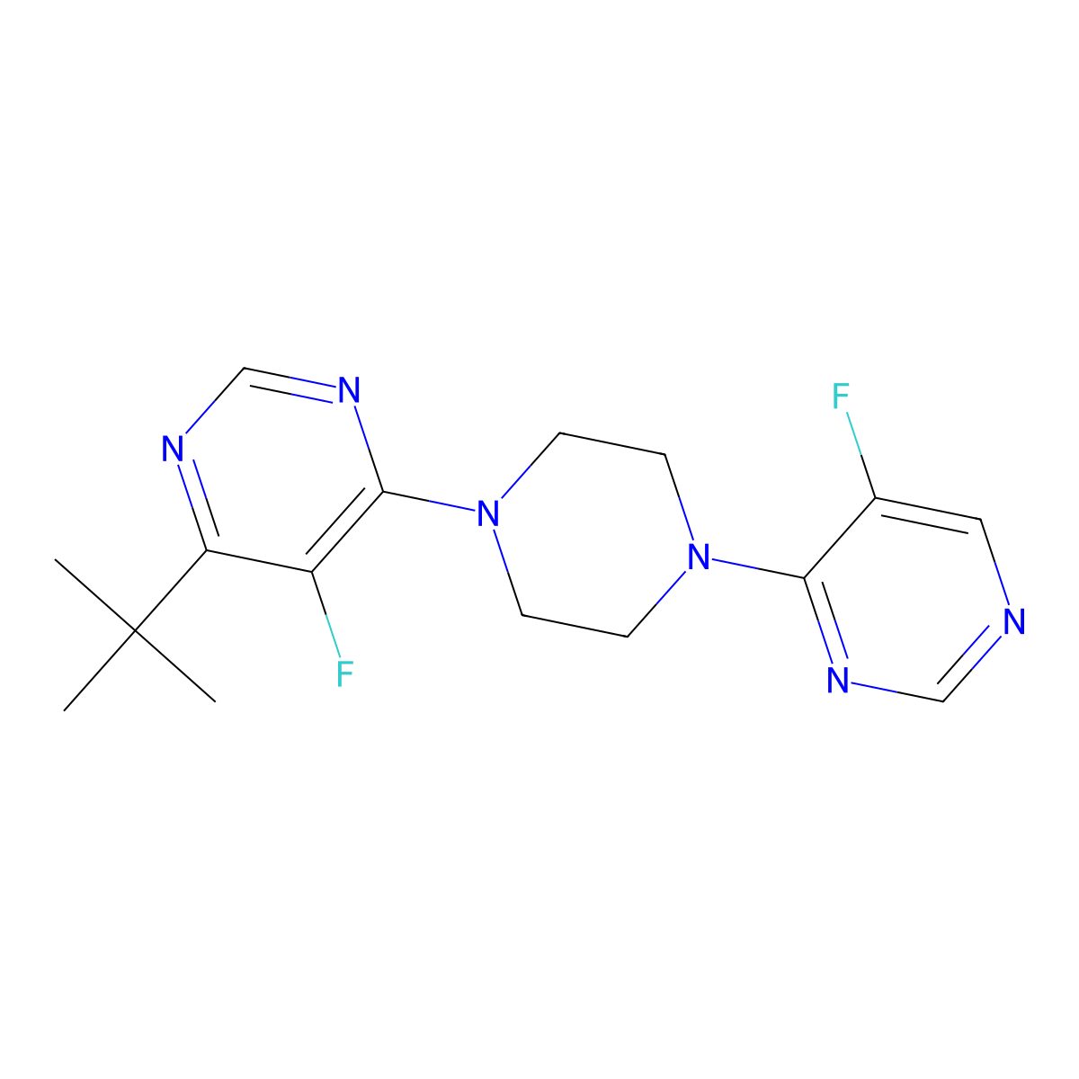 4-Tert-butyl-5-fluoro-6-[4-(5-fluoropyrimidin-4-yl)piperazin-1-yl]pyrimidine molecular structure, CAS 2380168-36-3