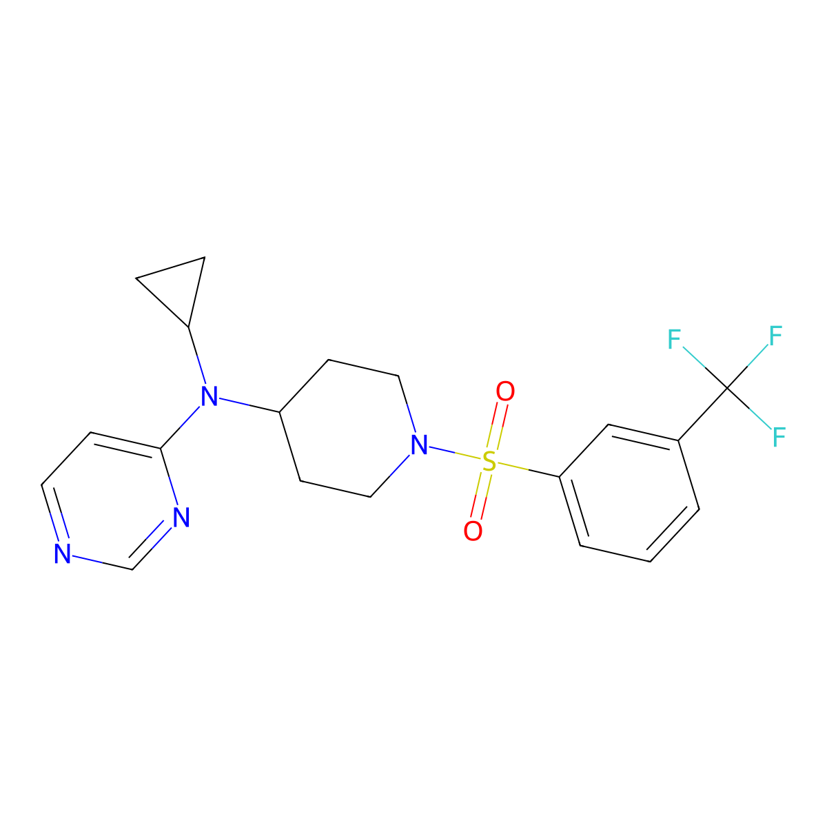 N-cyclopropyl-N-{1-[3-(trifluoromethyl)benzenesulfonyl]piperidin-4-yl}pyrimidin-4-amine molecular structure, CAS 2380168-40-9