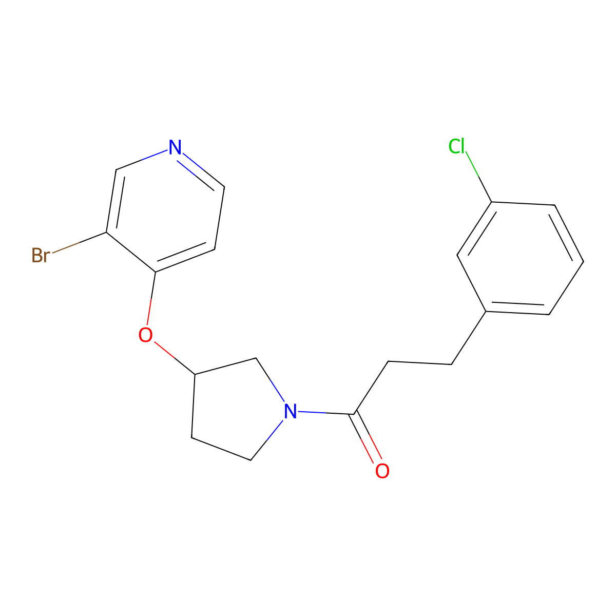 1-{3-[(3-Bromopyridin-4-yl)oxy]pyrrolidin-1-yl}-3-(3-chlorophenyl)propan-1-one molecular structure, CAS 2380168-42-1