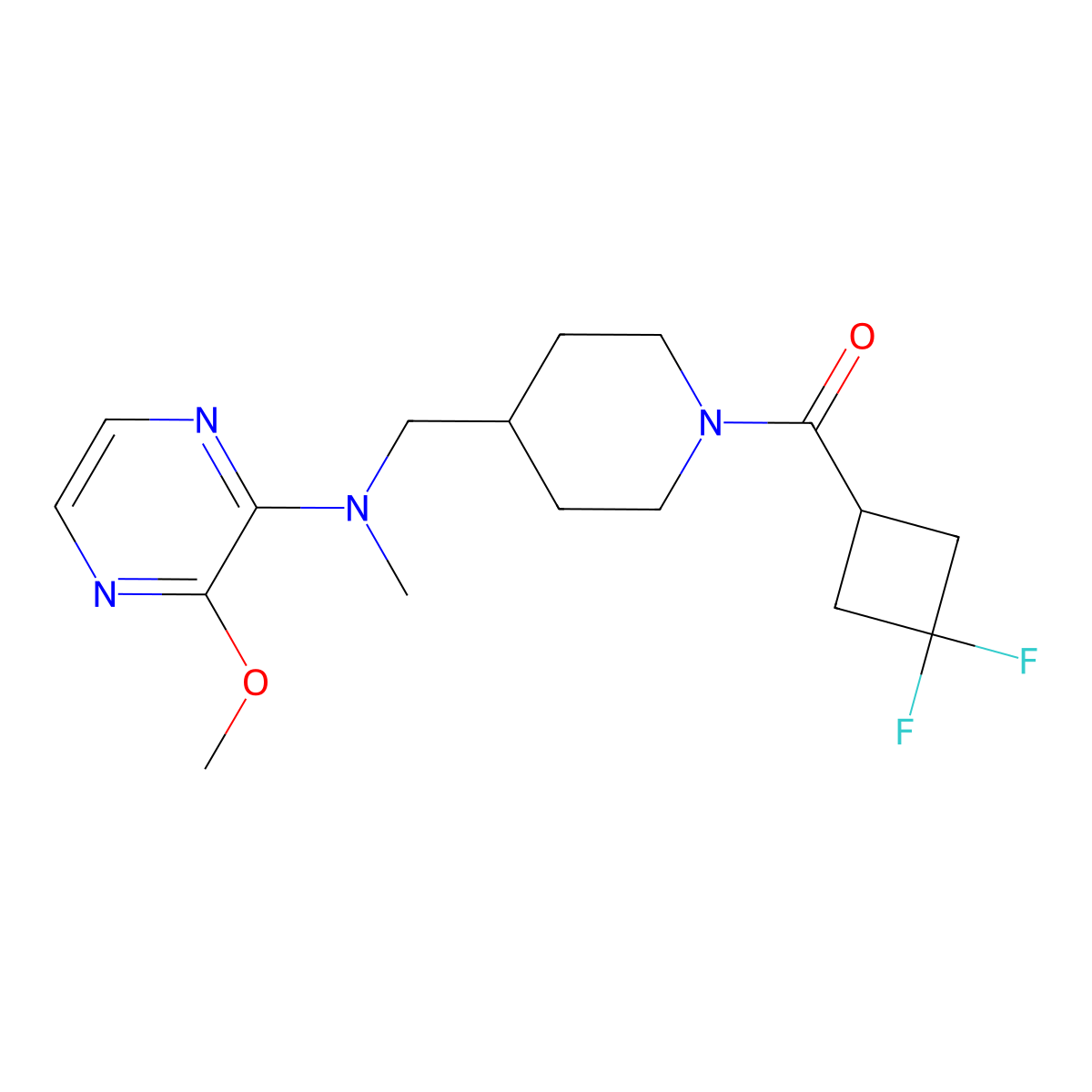 N-{[1-(3,3-difluorocyclobutanecarbonyl)piperidin-4-yl]methyl}-3-methoxy-N-methylpyrazin-2-amine molecular structure, CAS 2380168-43-2