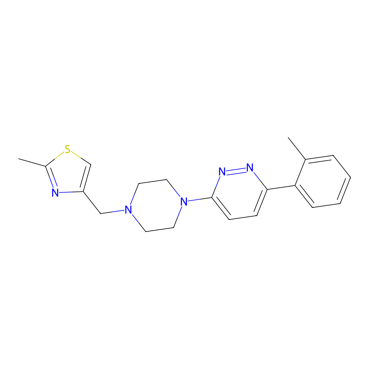 3-{4-[(2-Methyl-1,3-thiazol-4-yl)methyl]piperazin-1-yl}-6-(2-methylphenyl)pyridazine molecular structure, CAS 2380168-49-8