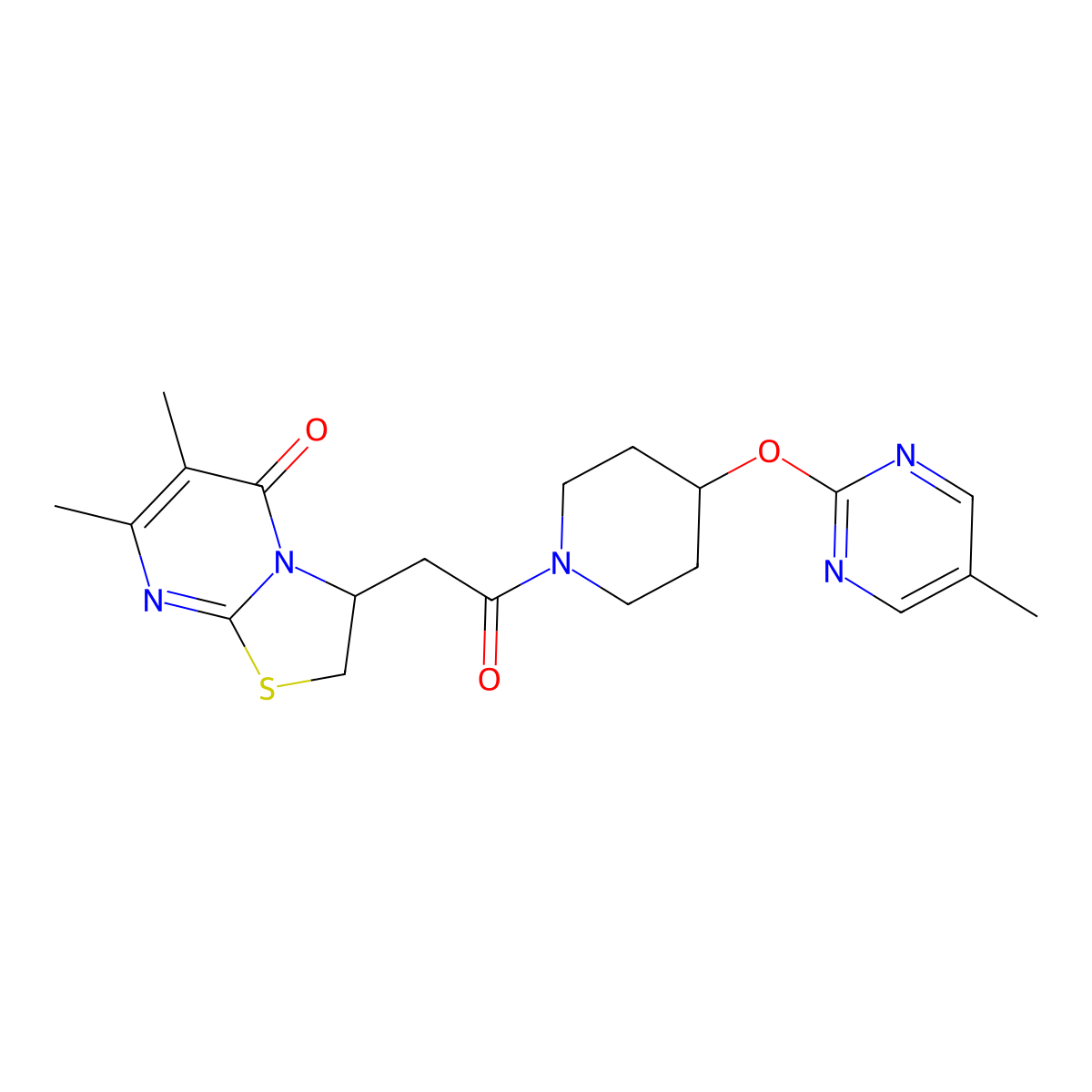 6,7-dimethyl-3-(2-{4-[(5-methylpyrimidin-2-yl)oxy]piperidin-1-yl}-2-oxoethyl)-2H,3H,5H-[1,3]thiazolo[3,2-a]pyrimidin-5-one molecular structure, CAS 2380168-51-2