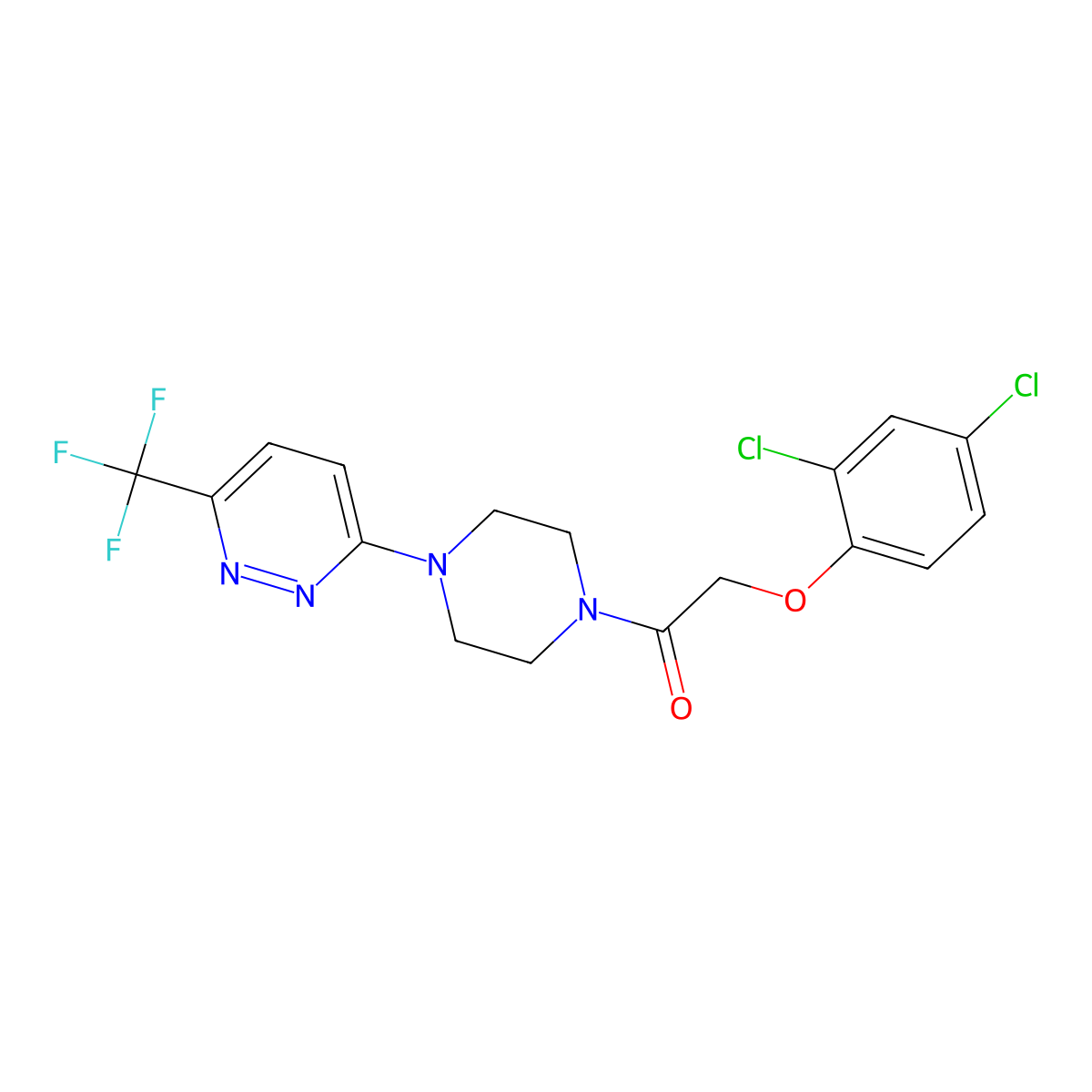 2-(2,4-Dichlorophenoxy)-1-{4-[6-(trifluoromethyl)pyridazin-3-yl]piperazin-1-yl}ethan-1-one molecular structure, CAS 2380168-54-5
