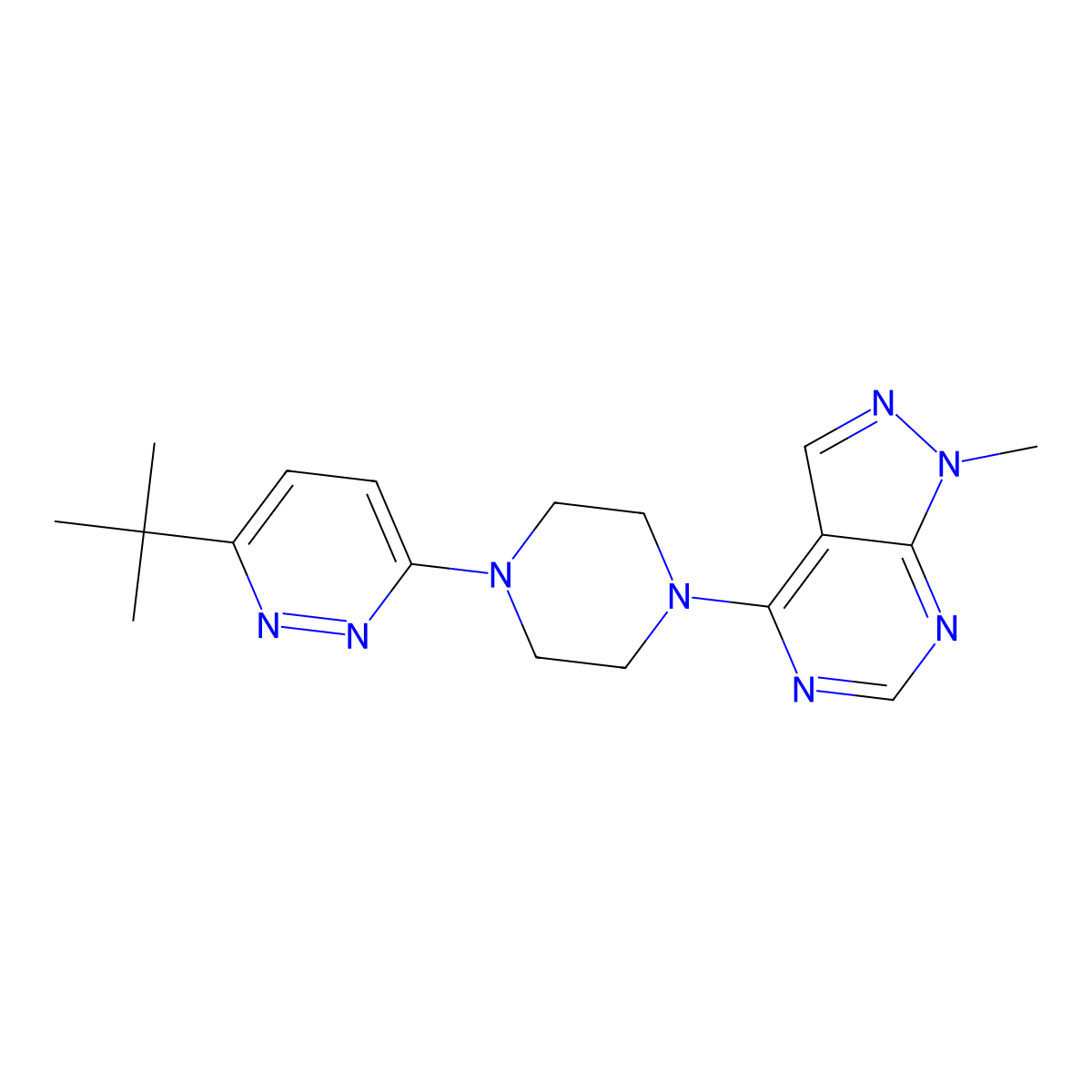 3-tert-butyl-6-(4-{1-methyl-1H-pyrazolo[3,4-d]pyrimidin-4-yl}piperazin-1-yl)pyridazine molecular structure, CAS 2380168-55-6