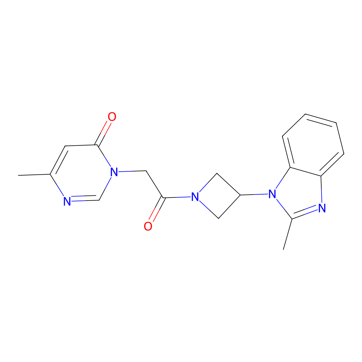 6-methyl-3-{2-[3-(2-methyl-1H-1,3-benzodiazol-1-yl)azetidin-1-yl]-2-oxoethyl}-3,4-dihydropyrimidin-4-one molecular structure, CAS 2380168-56-7