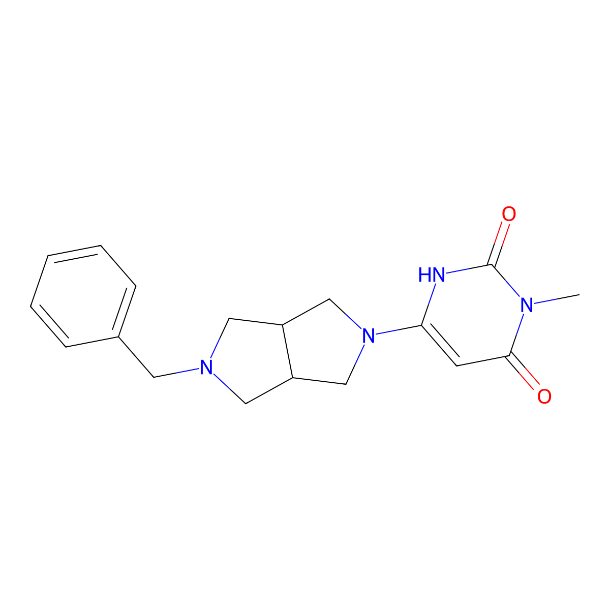 6-{5-Benzyl-octahydropyrrolo[3,4-c]pyrrol-2-yl}-3-methyl-1,2,3,4-tetrahydropyrimidine-2,4-dione molecular structure, CAS 2380168-58-9