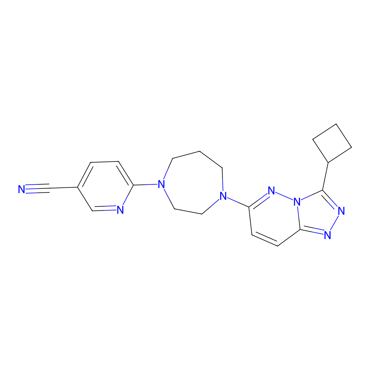 6-(4-{3-Cyclobutyl-[1,2,4]triazolo[4,3-b]pyridazin-6-yl}-1,4-diazepan-1-yl)pyridine-3-carbonitrile molecular structure, CAS 2380168-63-6