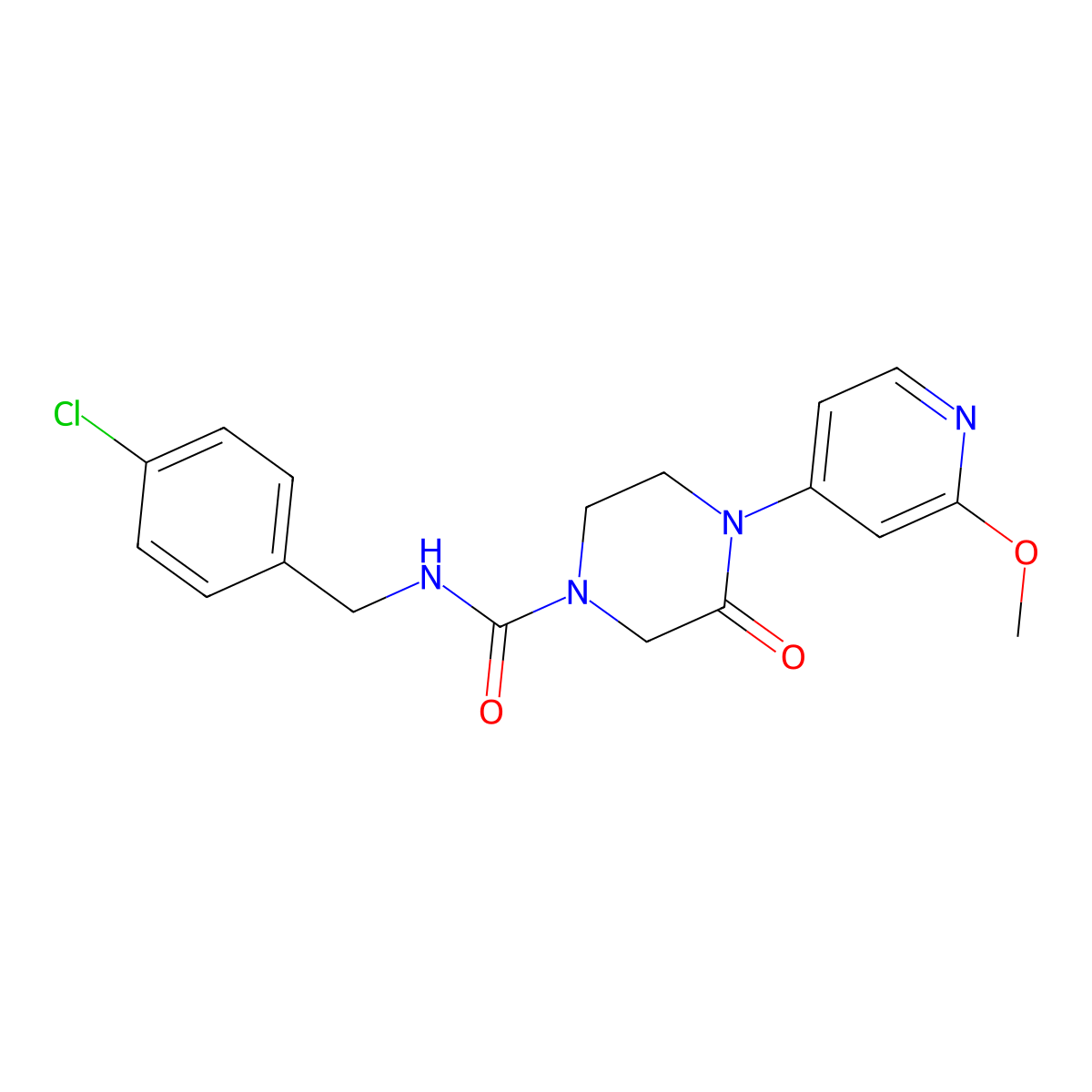 N-[(4-Chlorophenyl)methyl]-4-(2-methoxypyridin-4-yl)-3-oxopiperazine-1-carboxamide molecular structure, CAS 2380168-65-8