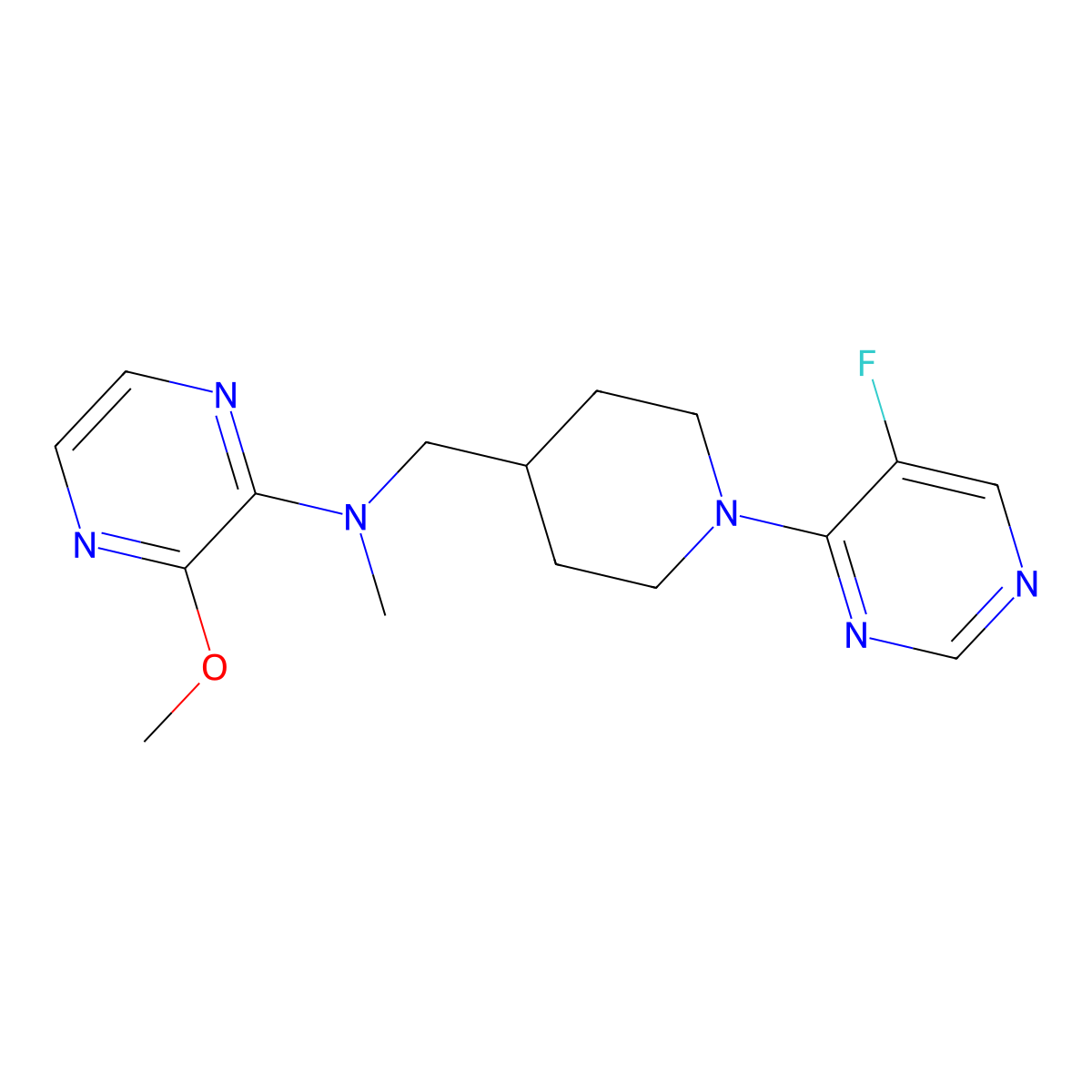 N-{[1-(5-fluoropyrimidin-4-yl)piperidin-4-yl]methyl}-3-methoxy-N-methylpyrazin-2-amine molecular structure, CAS 2380168-69-2