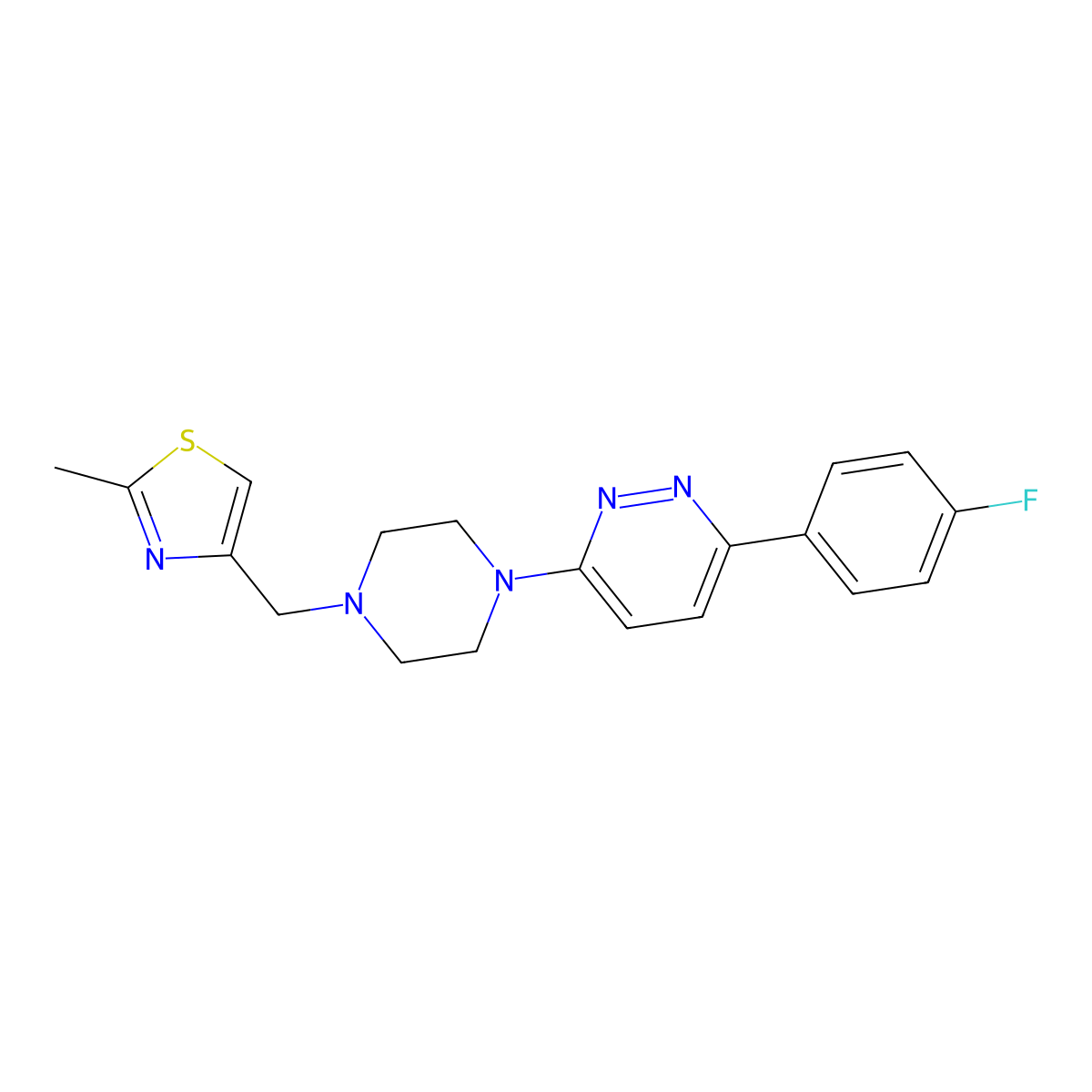 3-(4-Fluorophenyl)-6-{4-[(2-methyl-1,3-thiazol-4-yl)methyl]piperazin-1-yl}pyridazine molecular structure, CAS 2380168-70-5