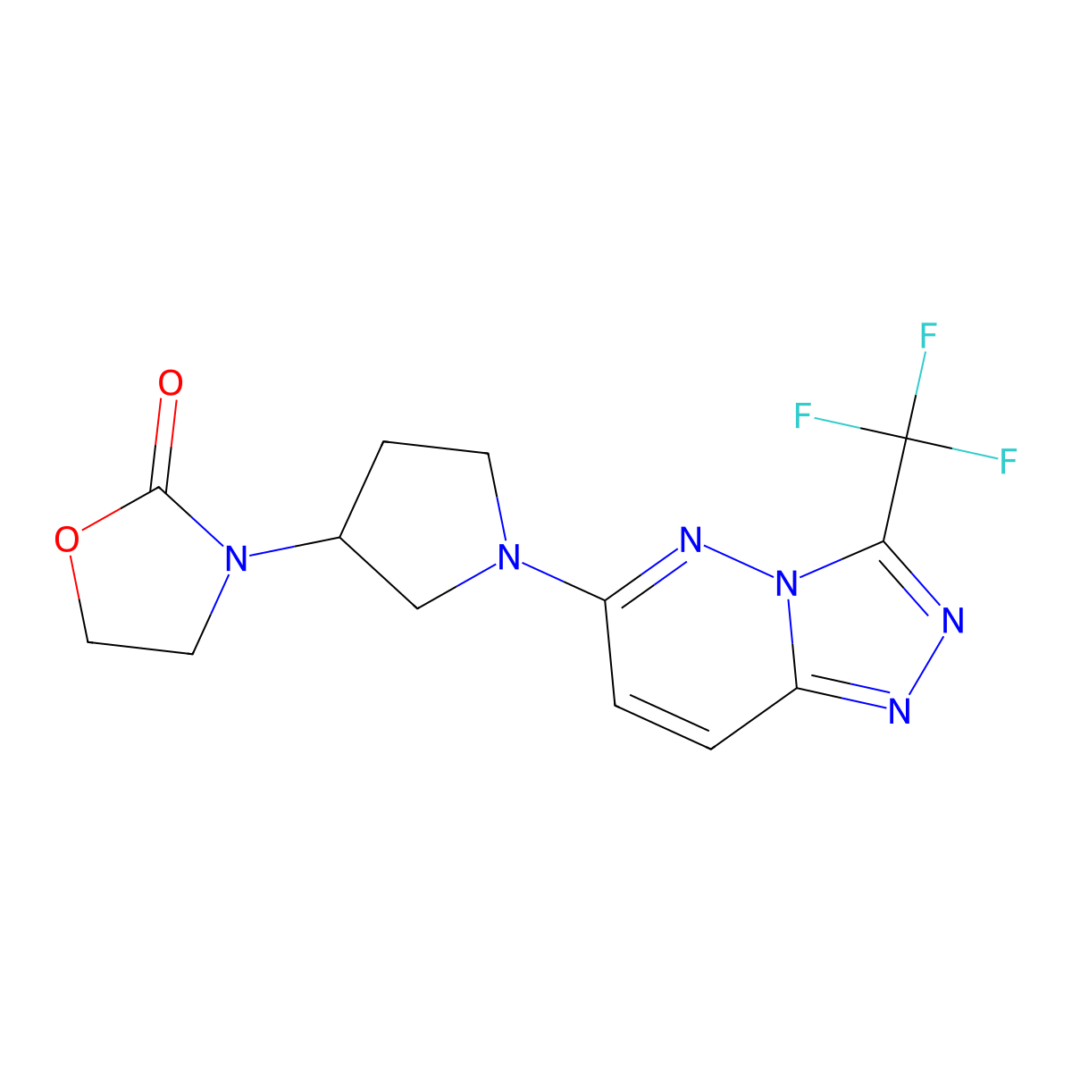 3-{1-[3-(Trifluoromethyl)-[1,2,4]triazolo[4,3-b]pyridazin-6-yl]pyrrolidin-3-yl}-1,3-oxazolidin-2-one molecular structure, CAS 2380168-71-6