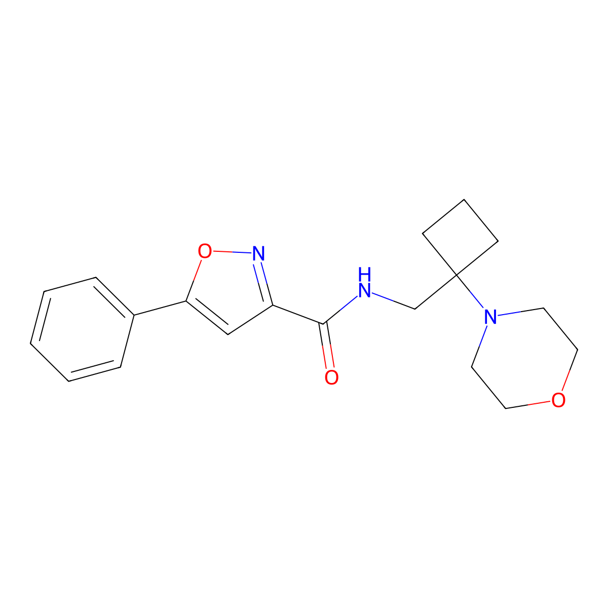 N-{[1-(morpholin-4-yl)cyclobutyl]methyl}-5-phenyl-1,2-oxazole-3-carboxamide molecular structure, CAS 2380168-74-9