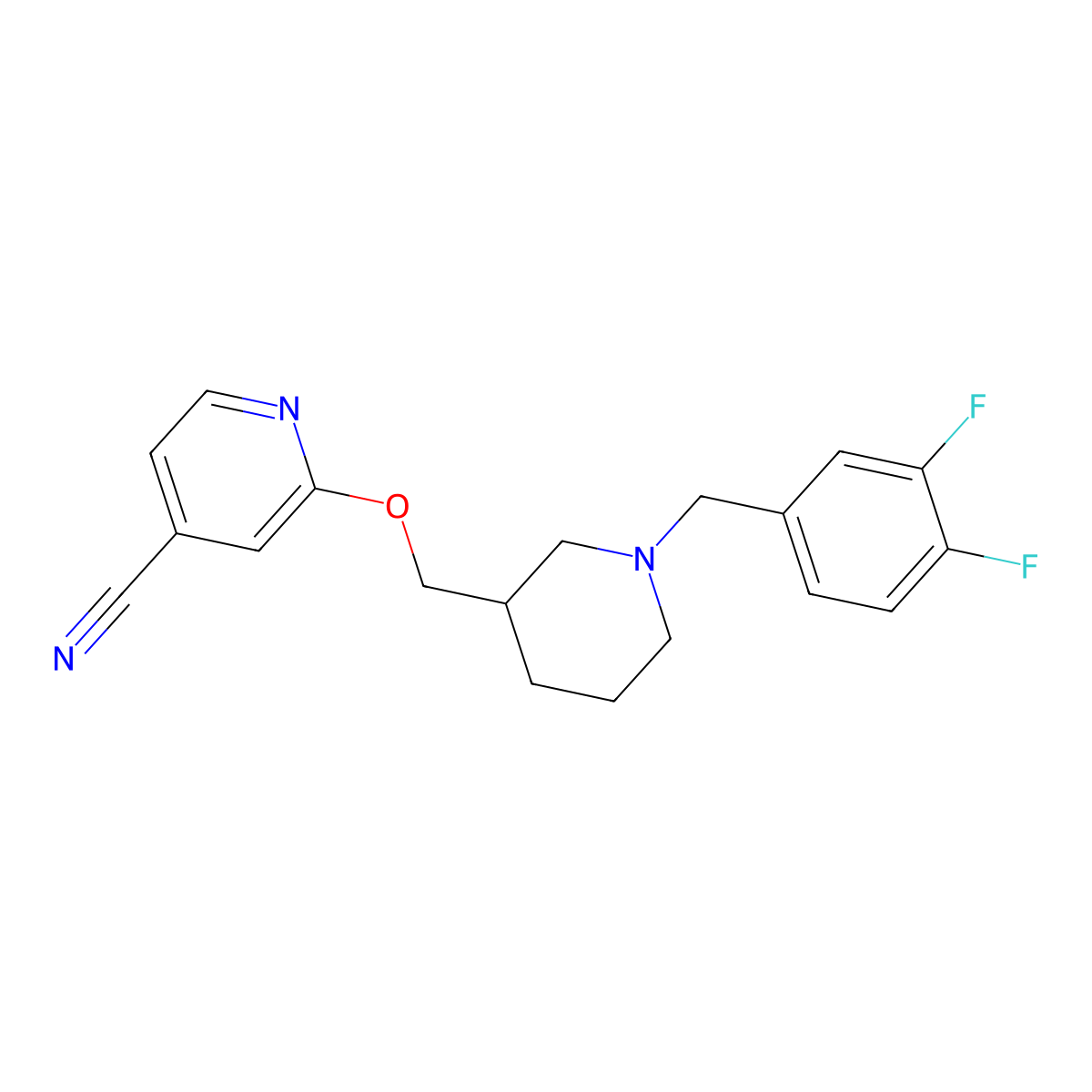 2-({1-[(3,4-Difluorophenyl)methyl]piperidin-3-yl}methoxy)pyridine-4-carbonitrile molecular structure, CAS 2380168-75-0