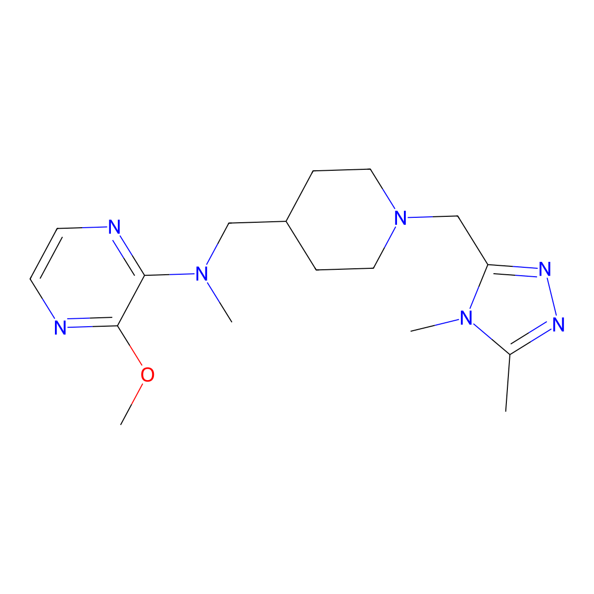 N-({1-[(4,5-dimethyl-4H-1,2,4-triazol-3-yl)methyl]piperidin-4-yl}methyl)-3-methoxy-N-methylpyrazin-2-amine molecular structure, CAS 2380168-76-1