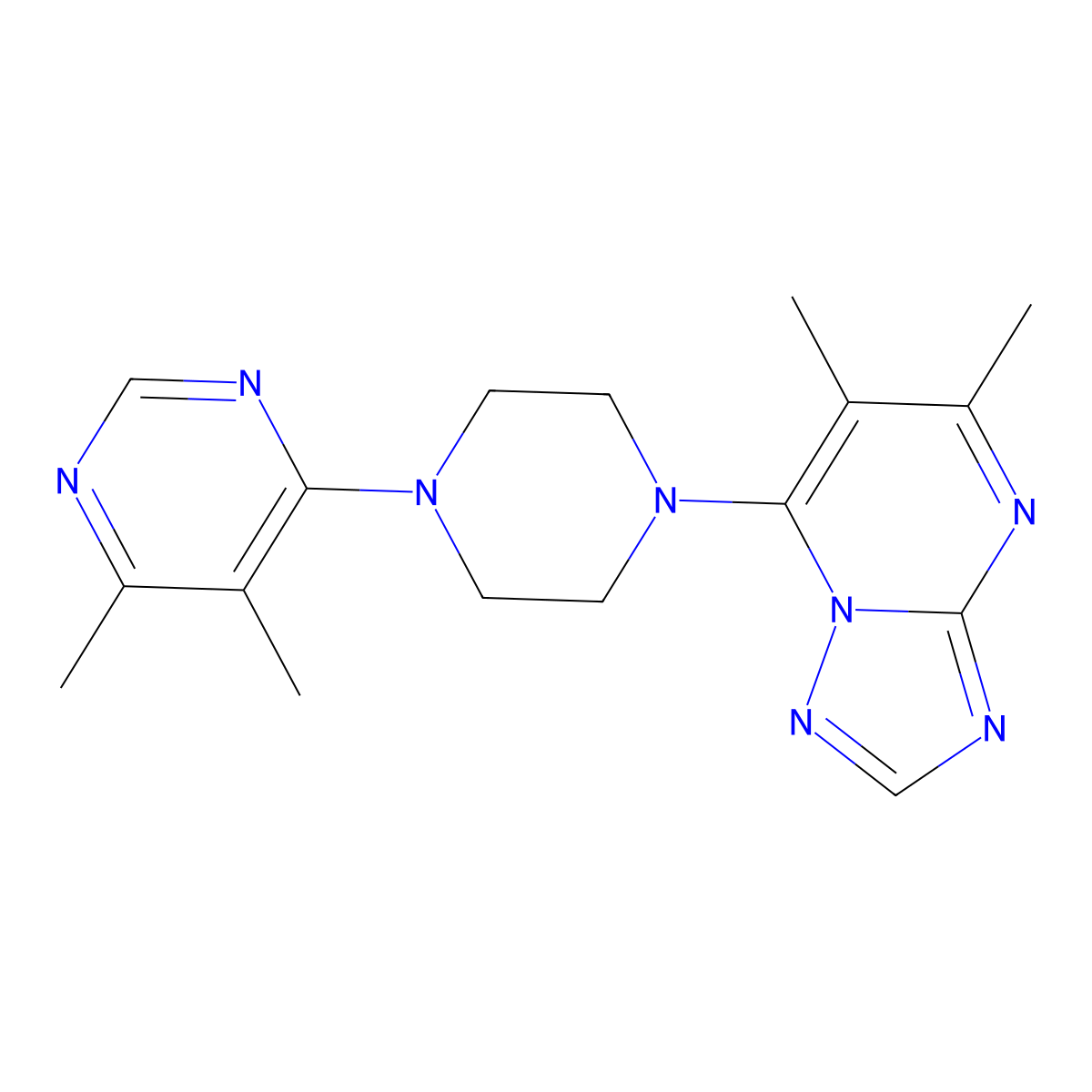 4-(4-{5,6-Dimethyl-[1,2,4]triazolo[1,5-a]pyrimidin-7-yl}piperazin-1-yl)-5,6-dimethylpyrimidine molecular structure, CAS 2380168-79-4