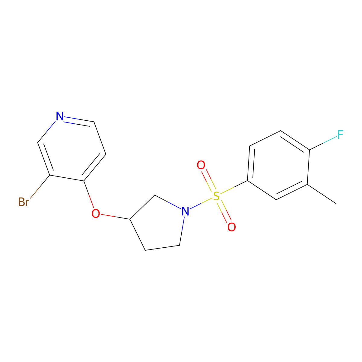 3-Bromo-4-{[1-(4-fluoro-3-methylbenzenesulfonyl)pyrrolidin-3-yl]oxy}pyridine molecular structure, CAS 2380168-81-8