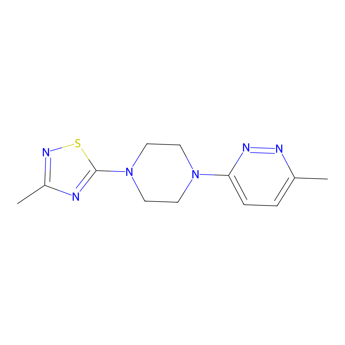 3-Methyl-6-[4-(3-methyl-1,2,4-thiadiazol-5-yl)piperazin-1-yl]pyridazine molecular structure, CAS 2380168-83-0