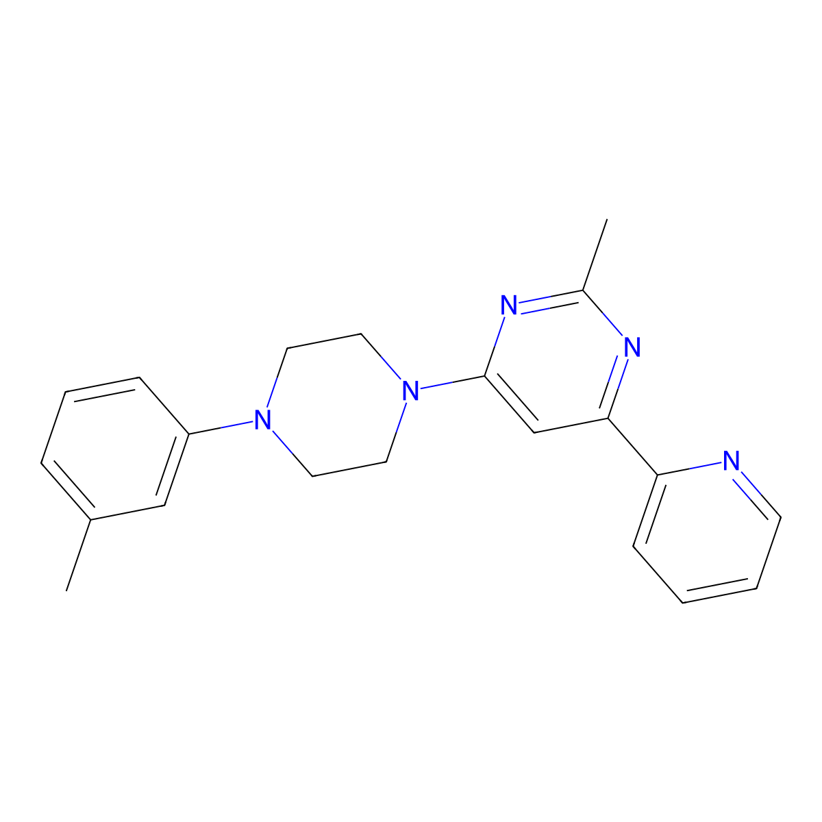 2-Methyl-4-[4-(3-methylphenyl)piperazin-1-yl]-6-(pyridin-2-yl)pyrimidine molecular structure, CAS 2380168-88-5