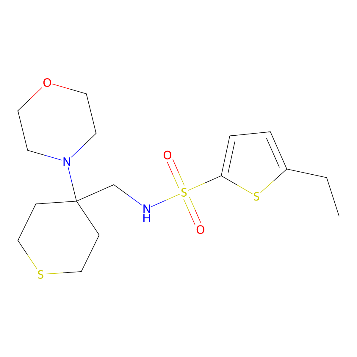 5-ethyl-N-{[4-(morpholin-4-yl)thian-4-yl]methyl}thiophene-2-sulfonamide molecular structure, CAS 2380168-98-7