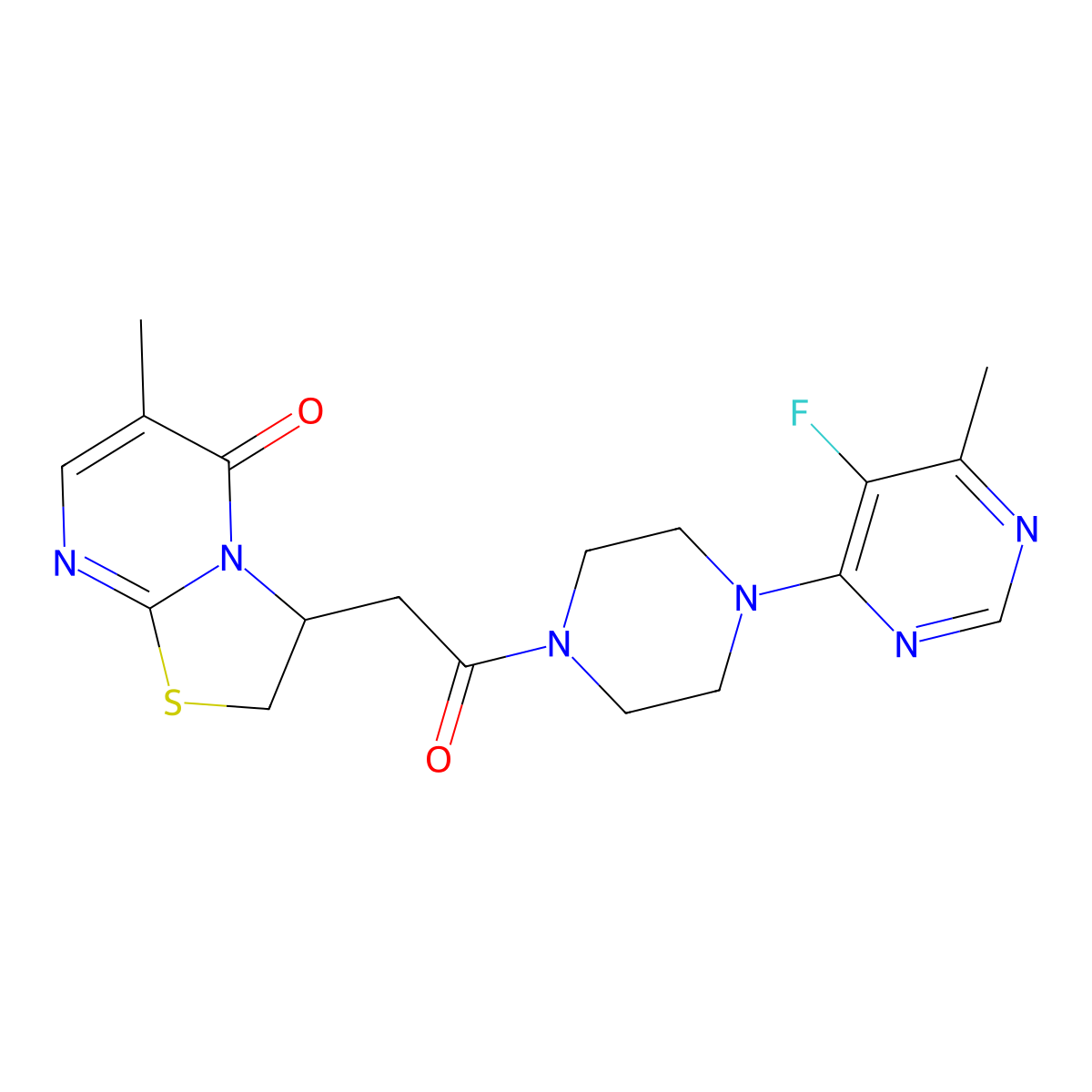 3-{2-[4-(5-fluoro-6-methylpyrimidin-4-yl)piperazin-1-yl]-2-oxoethyl}-6-methyl-2H,3H,5H-[1,3]thiazolo[3,2-a]pyrimidin-5-one molecular structure, CAS 2380168-99-8