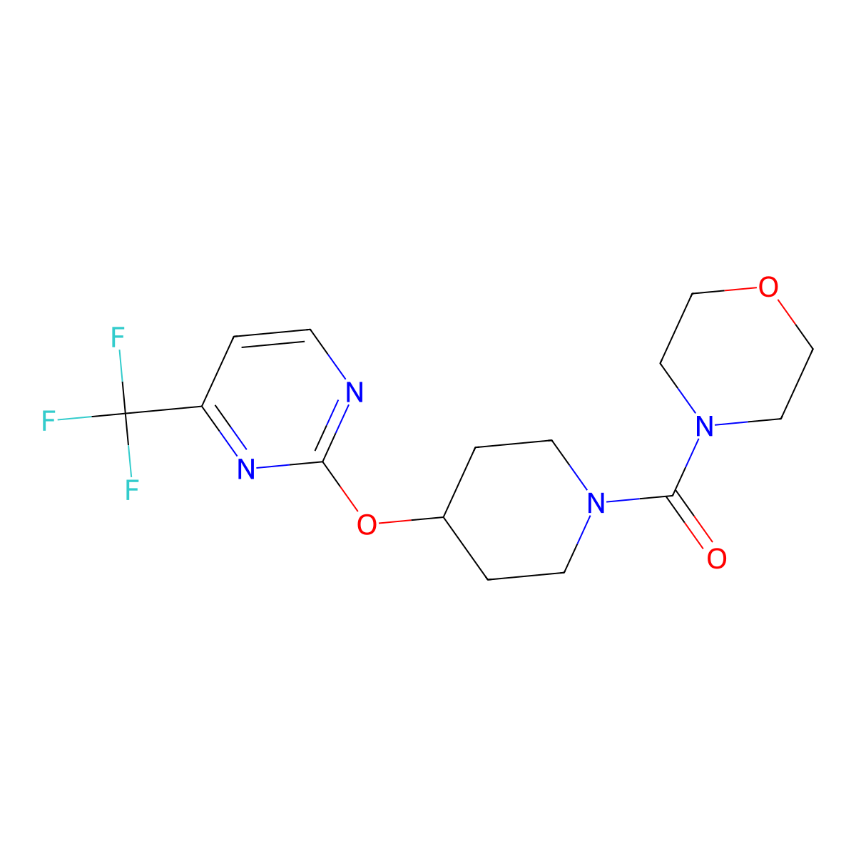 4-(4-{[4-(Trifluoromethyl)pyrimidin-2-yl]oxy}piperidine-1-carbonyl)morpholine molecular structure, CAS 2380169-00-4