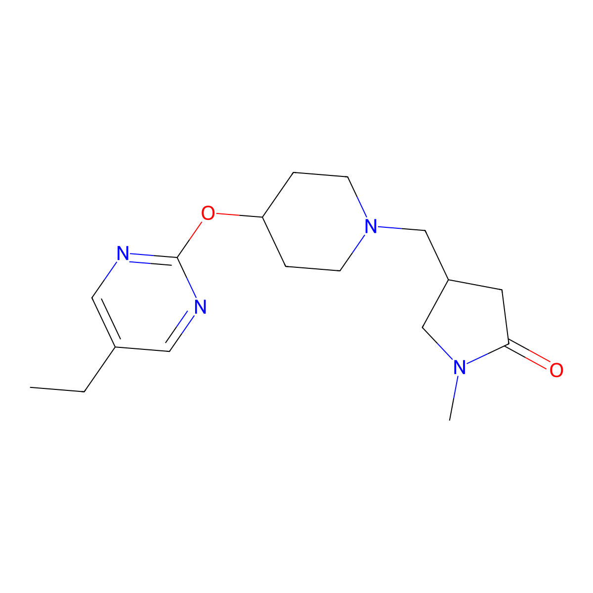 4-({4-[(5-Ethylpyrimidin-2-yl)oxy]piperidin-1-yl}methyl)-1-methylpyrrolidin-2-one molecular structure, CAS 2380169-09-3
