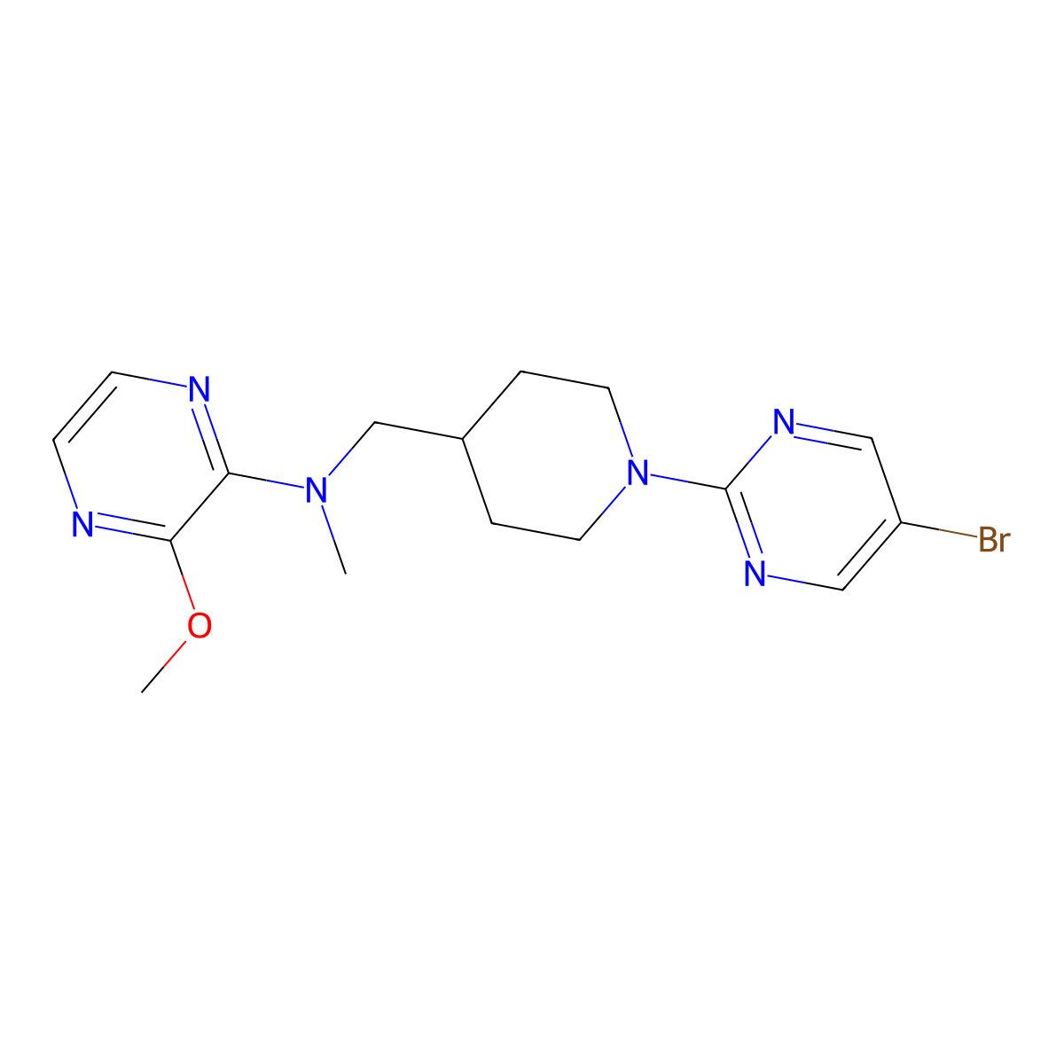 N-{[1-(5-bromopyrimidin-2-yl)piperidin-4-yl]methyl}-3-methoxy-N-methylpyrazin-2-amine molecular structure, CAS 2380169-14-0