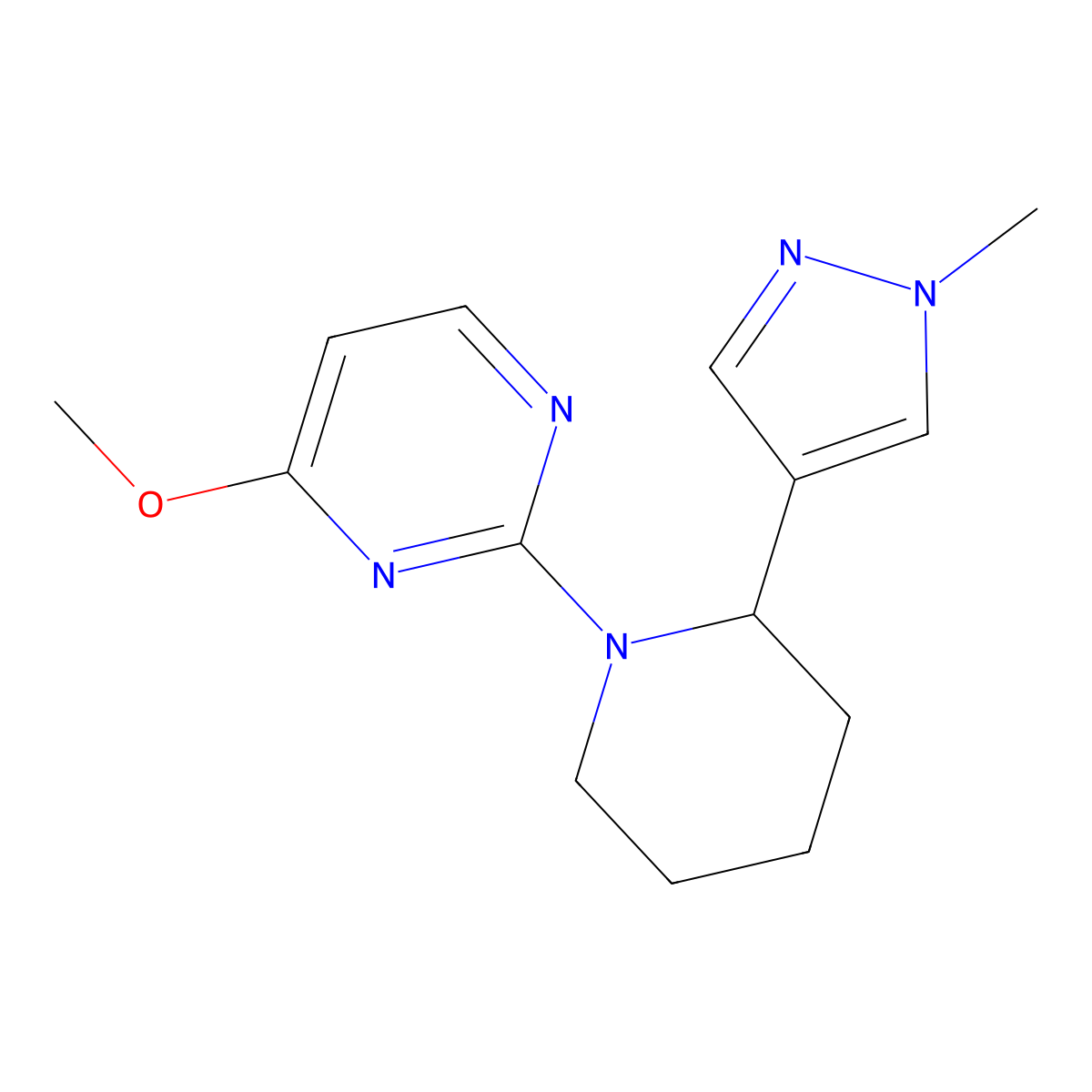 4-methoxy-2-[2-(1-methyl-1H-pyrazol-4-yl)piperidin-1-yl]pyrimidine molecular structure, CAS 2380169-15-1