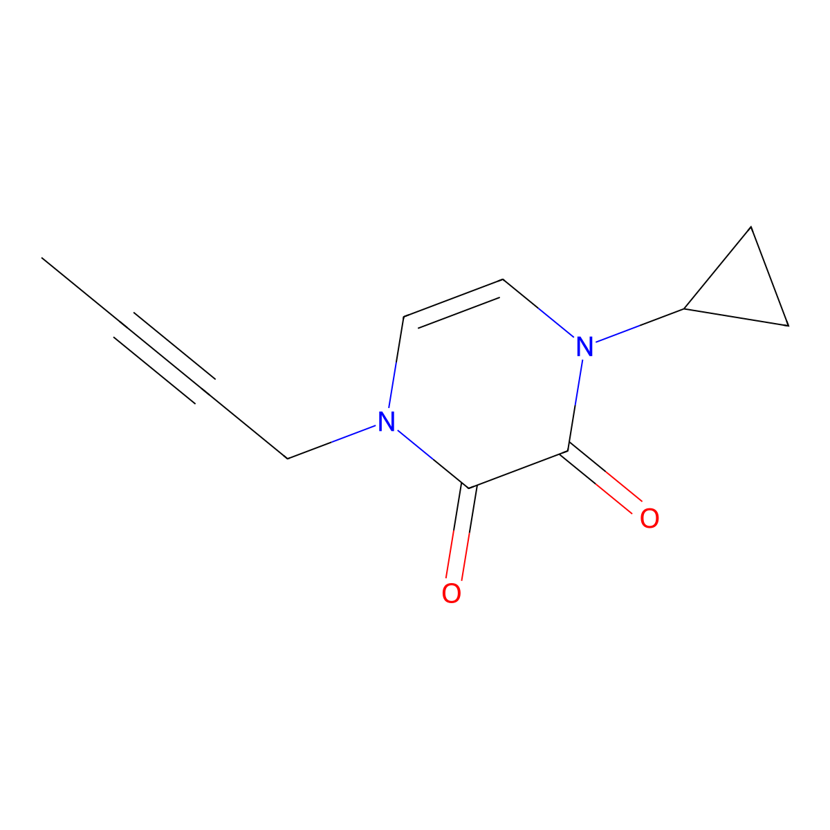 1-(But-2-yn-1-yl)-4-cyclopropyl-1,2,3,4-tetrahydropyrazine-2,3-dione molecular structure, CAS 2380169-16-2