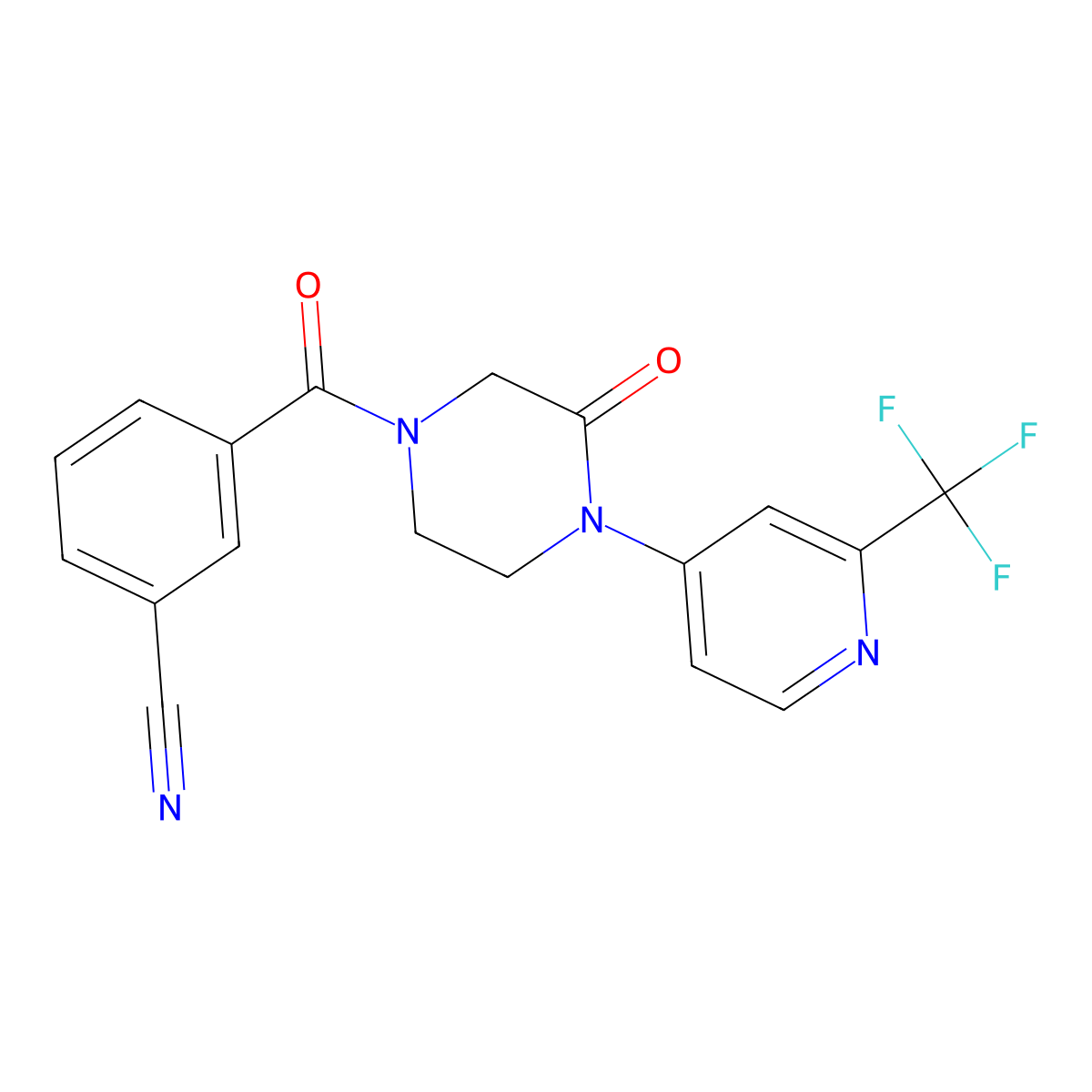 3-{3-Oxo-4-[2-(trifluoromethyl)pyridin-4-yl]piperazine-1-carbonyl}benzonitrile molecular structure, CAS 2380169-17-3