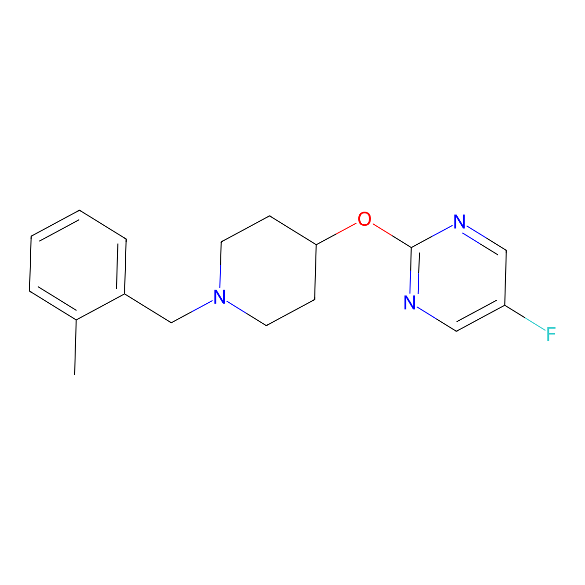 5-Fluoro-2-({1-[(2-methylphenyl)methyl]piperidin-4-yl}oxy)pyrimidine molecular structure, CAS 2380169-22-0