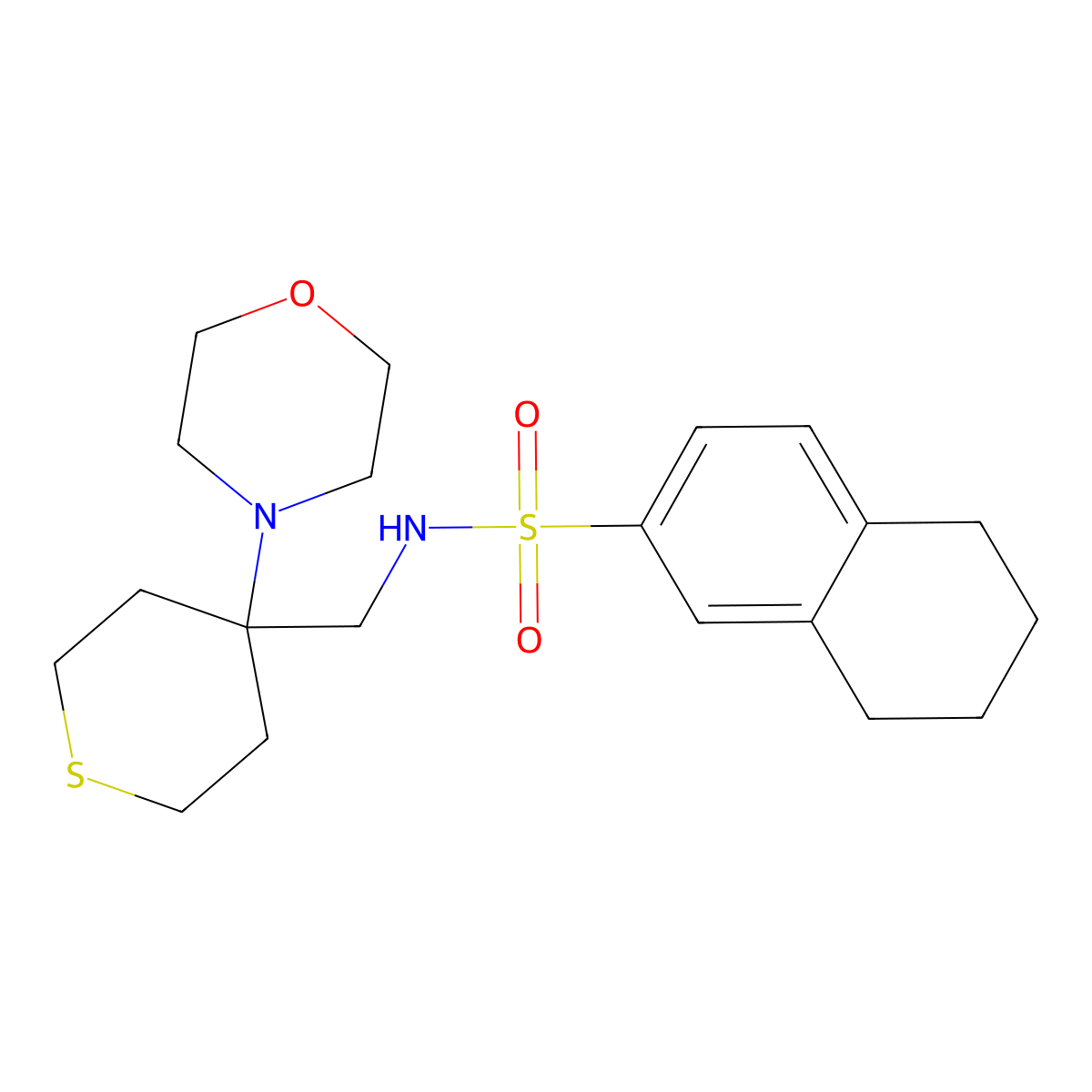 N-{[4-(morpholin-4-yl)thian-4-yl]methyl}-5,6,7,8-tetrahydronaphthalene-2-sulfonamide molecular structure, CAS 2380169-24-2