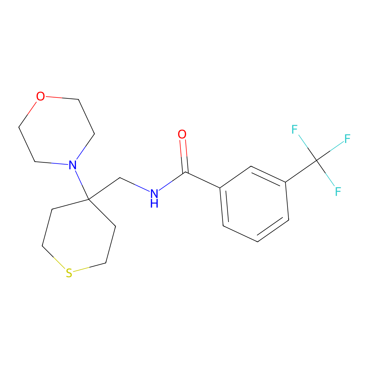 N-{[4-(morpholin-4-yl)thian-4-yl]methyl}-3-(trifluoromethyl)benzamide molecular structure, CAS 2380169-30-0