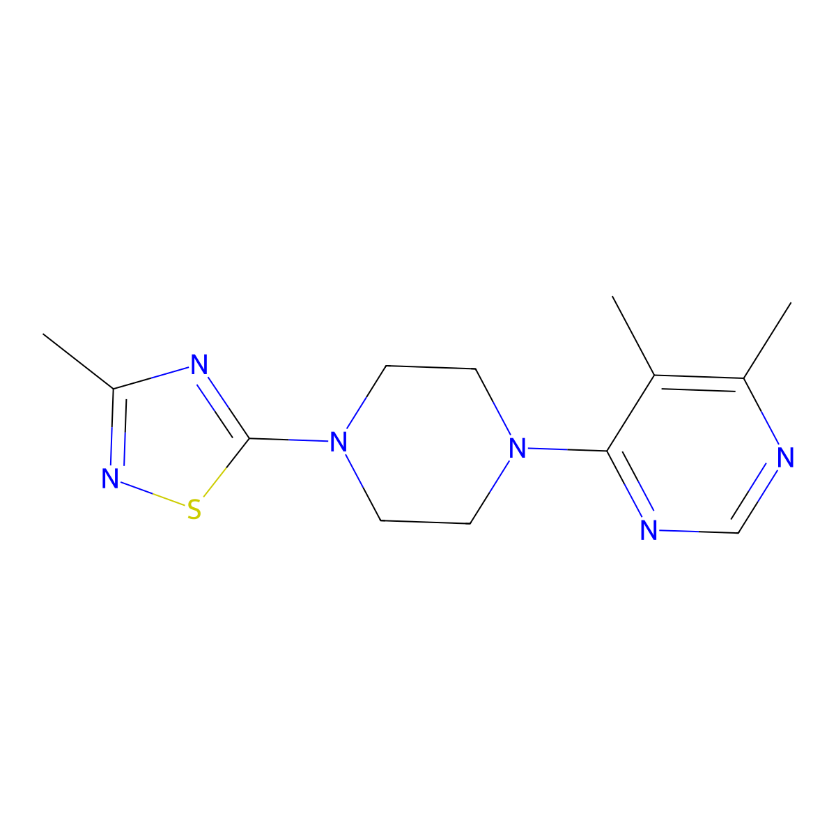 4,5-Dimethyl-6-[4-(3-methyl-1,2,4-thiadiazol-5-yl)piperazin-1-yl]pyrimidine molecular structure, CAS 2380169-33-3