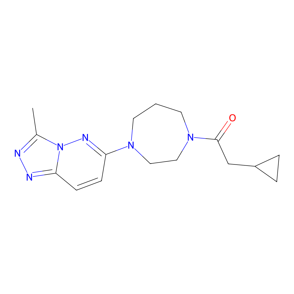 2-Cyclopropyl-1-(4-{3-methyl-[1,2,4]triazolo[4,3-b]pyridazin-6-yl}-1,4-diazepan-1-yl)ethan-1-one molecular structure, CAS 2380169-34-4