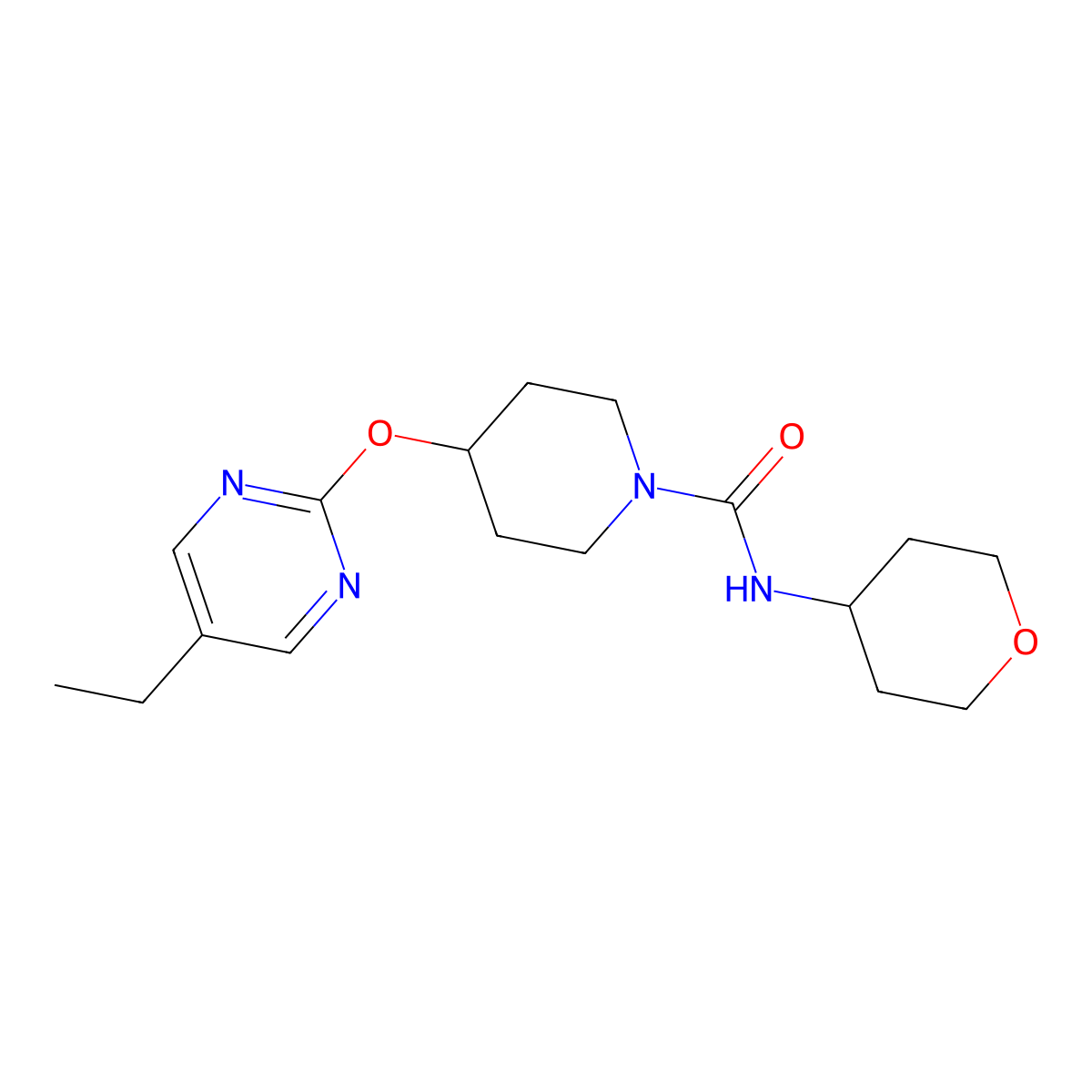 4-[(5-ethylpyrimidin-2-yl)oxy]-N-(oxan-4-yl)piperidine-1-carboxamide molecular structure, CAS 2380169-35-5