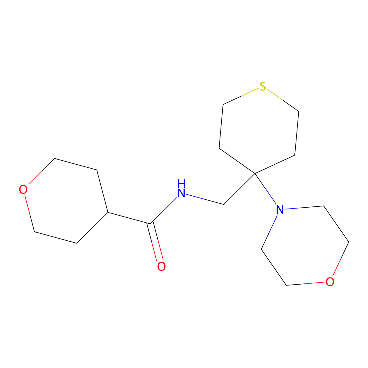 N-{[4-(morpholin-4-yl)thian-4-yl]methyl}oxane-4-carboxamide molecular structure, CAS 2380169-38-8