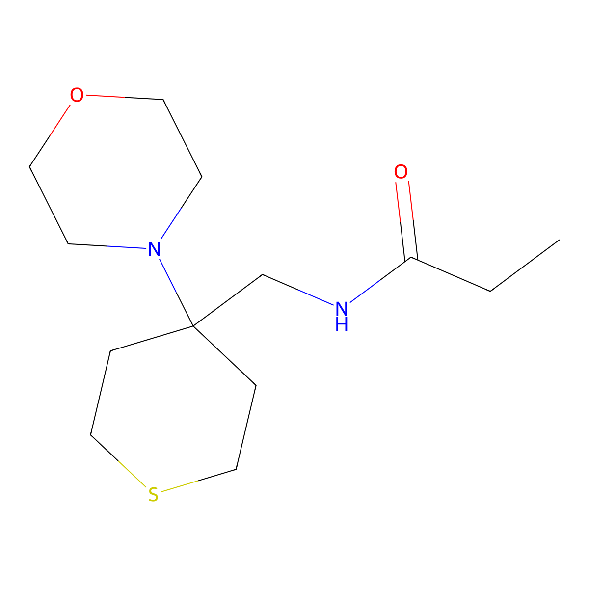 N-{[4-(morpholin-4-yl)thian-4-yl]methyl}propanamide molecular structure, CAS 2380169-42-4