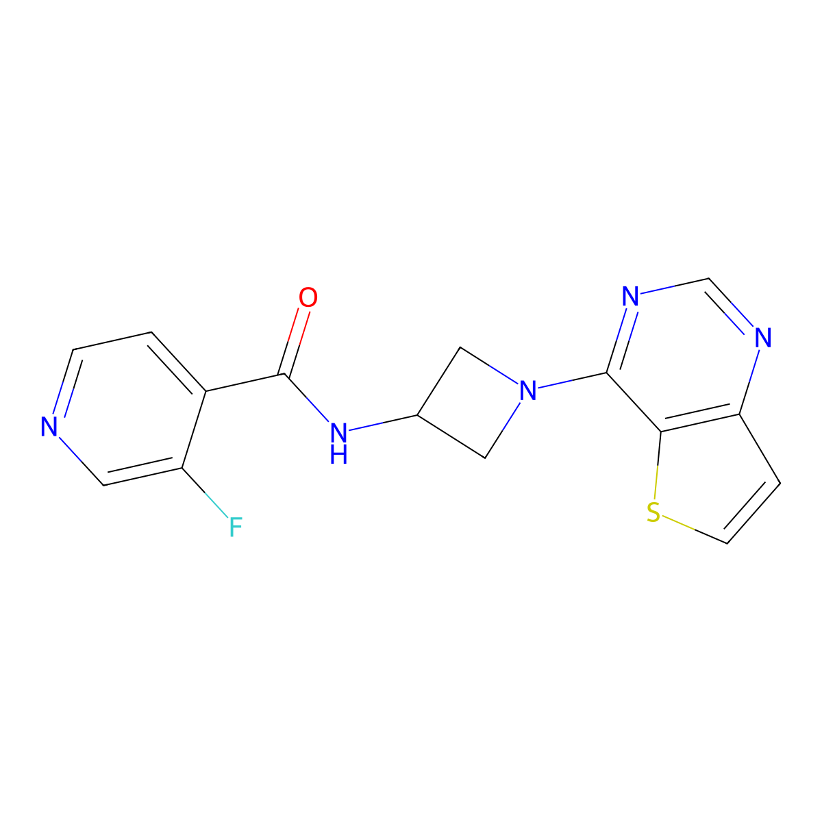 3-fluoro-N-(1-{thieno[3,2-d]pyrimidin-4-yl}azetidin-3-yl)pyridine-4-carboxamide molecular structure, CAS 2380169-48-0